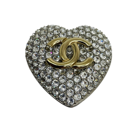 Chanel 2020 Silver / Gold CC Logo Rhinestone Heart Brooch