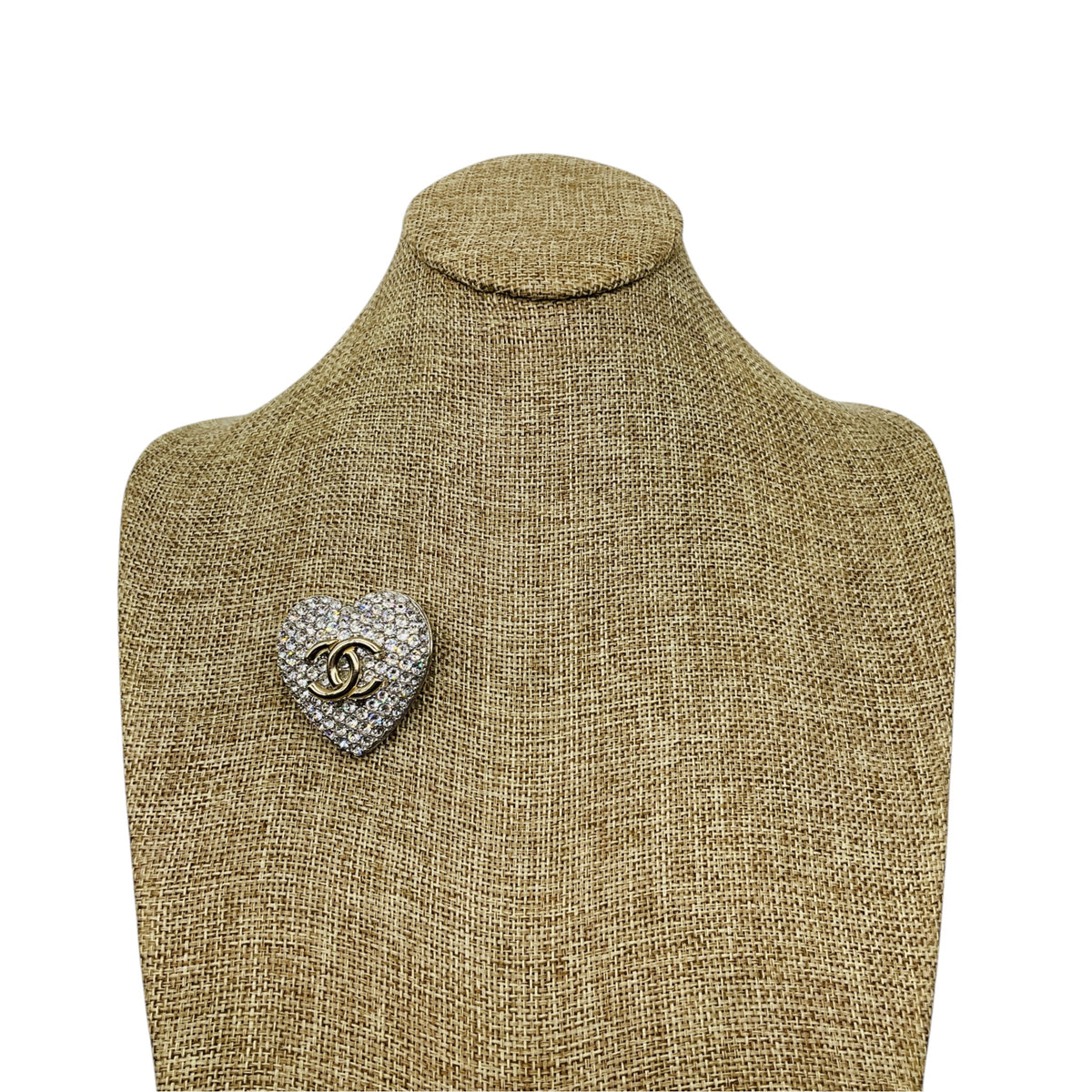 Chanel 2020 Silver / Gold CC Logo Rhinestone Heart Brooch