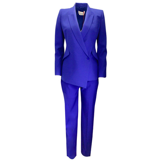 Alexander McQueen Royal Blue Wool Jacket and Pants Two-Piece Suit Set