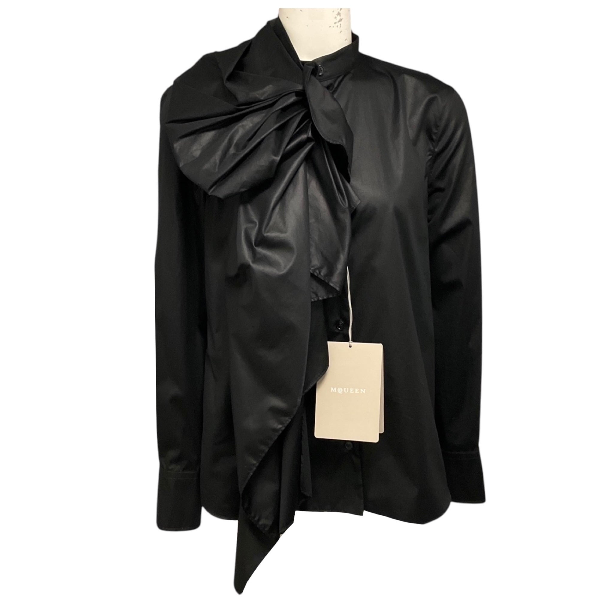 McQueen Black Ruffle Bow Cotton Shirt