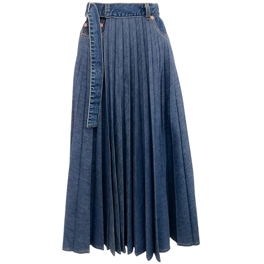 Sacai Blue Denim Pleated Wrap Midi Skirt
