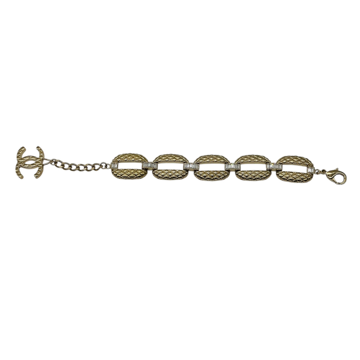 Chanel 2018 Light Gold CC Logo Pendant Charm Strass Embellished Bracelet