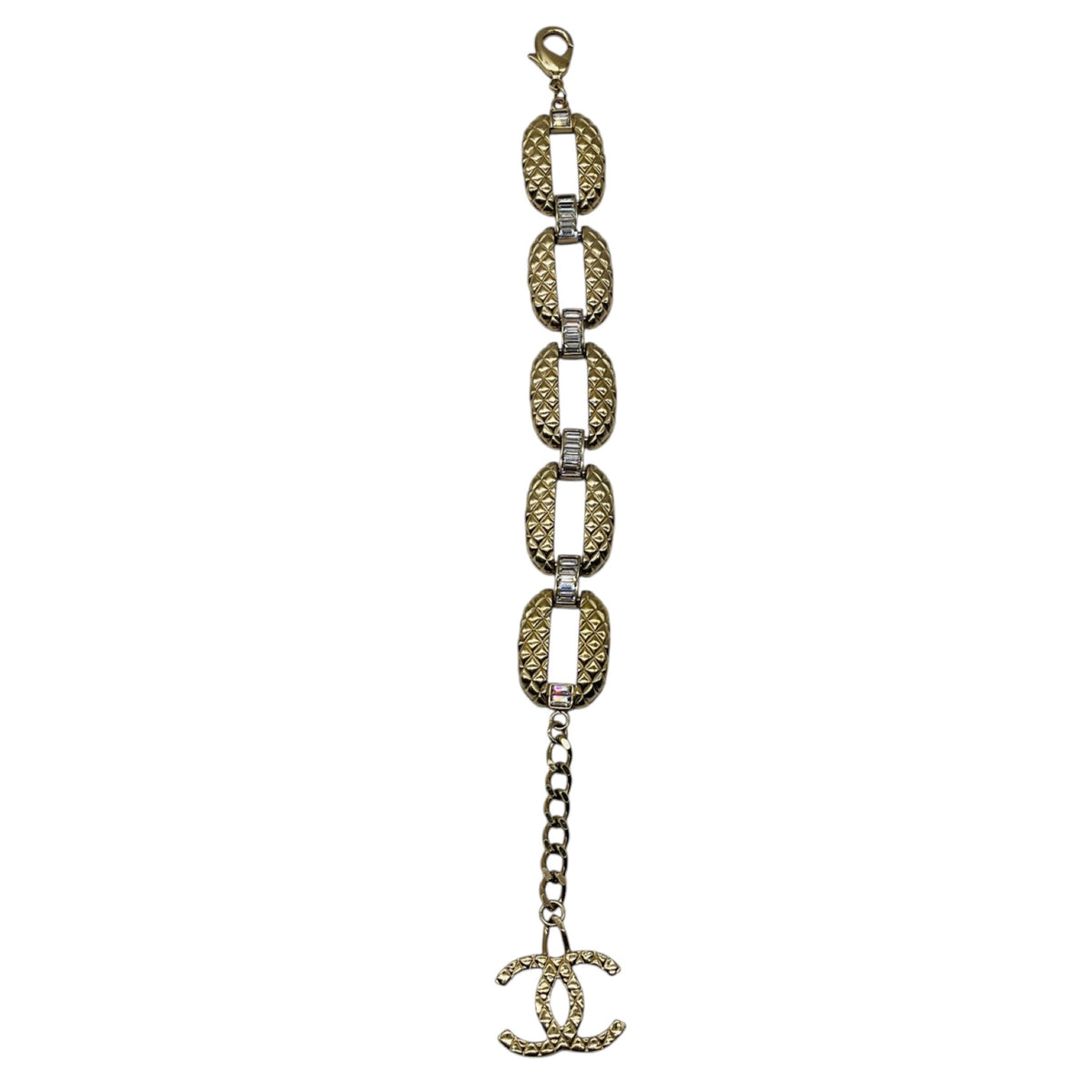 Chanel 2018 Light Gold CC Logo Pendant Charm Strass Embellished Bracelet