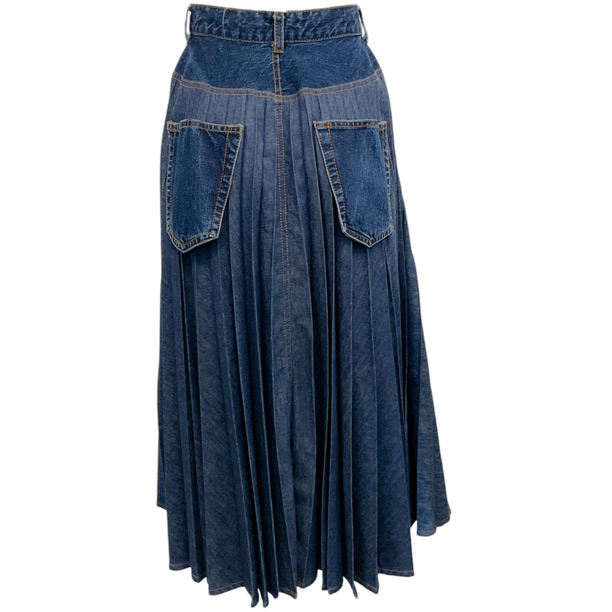 Sacai Blue Denim Pleated Wrap Midi Skirt