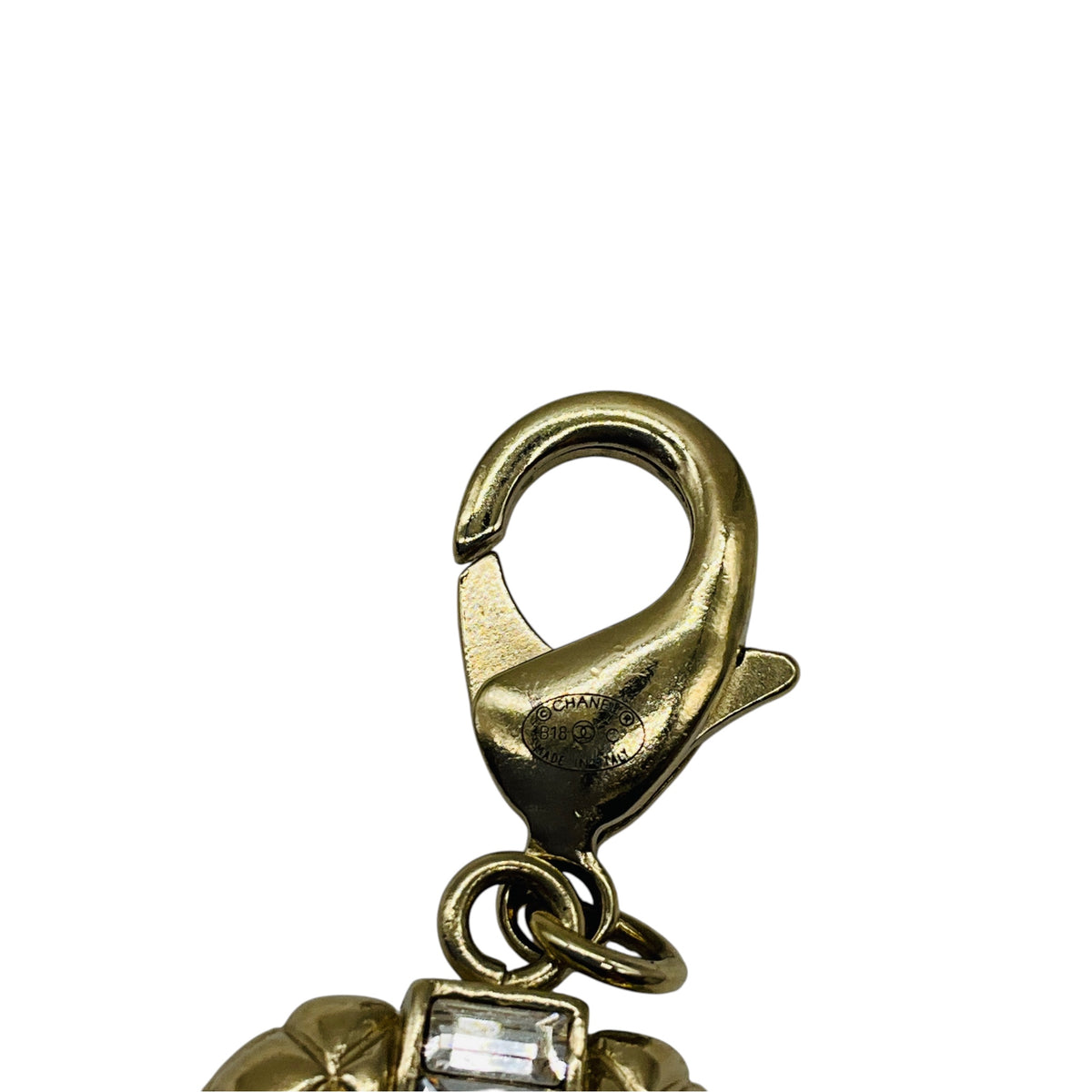 Chanel 2018 Light Gold CC Logo Pendant Charm Strass Embellished Bracelet