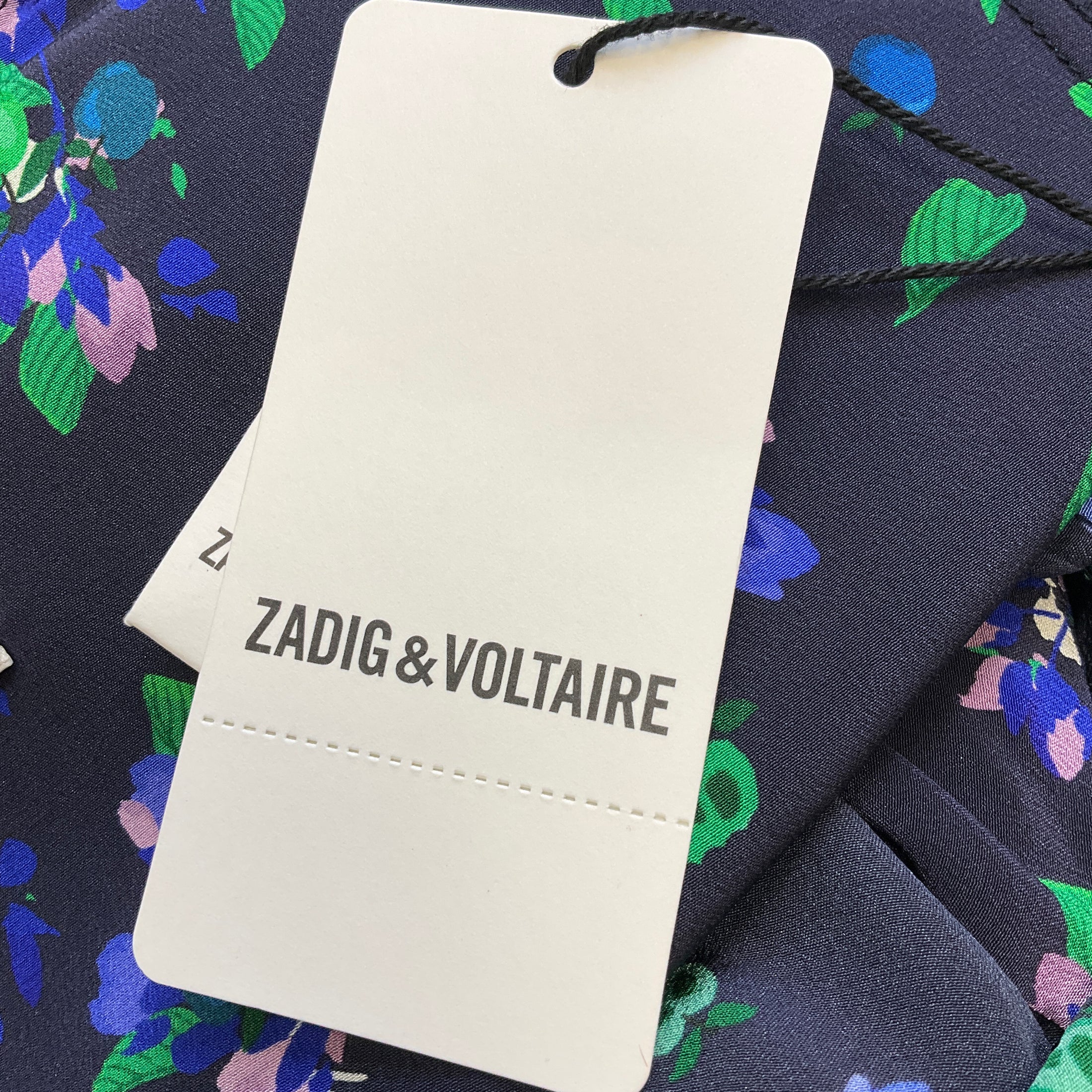 Zadig & Voltaire Navy Blue Multi Renew Bianca Flower Strass Silk Midi Dress