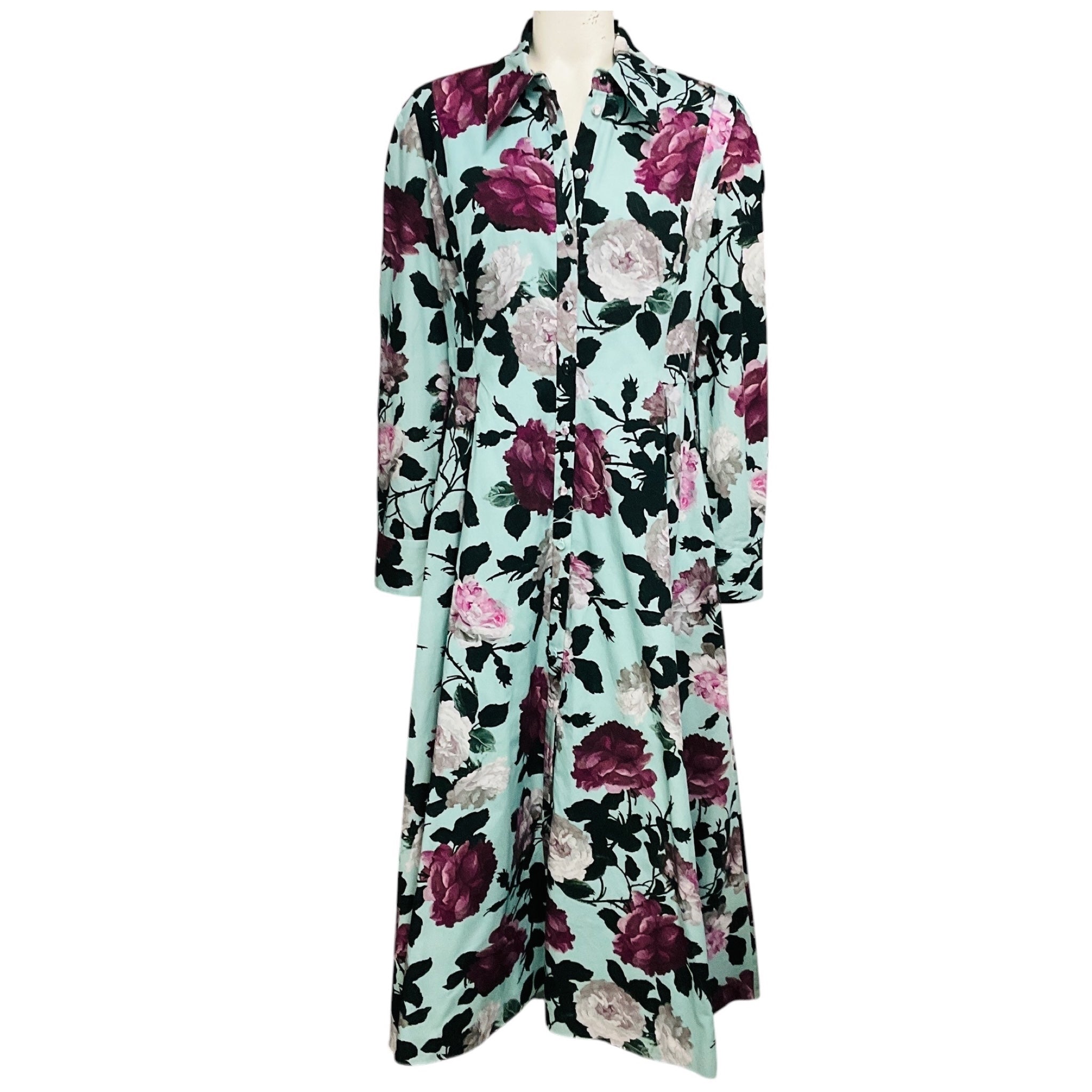 Erdem Light Blue / Purple Josianne Floral Print Cotton Midi Dress