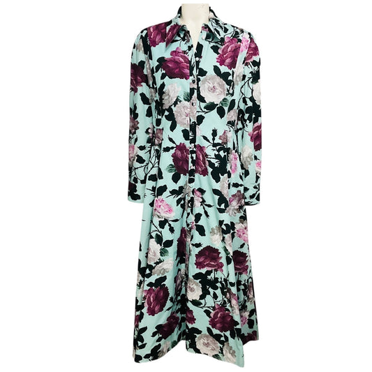 Erdem Light Blue / Purple Josianne Floral Print Cotton Midi Dress