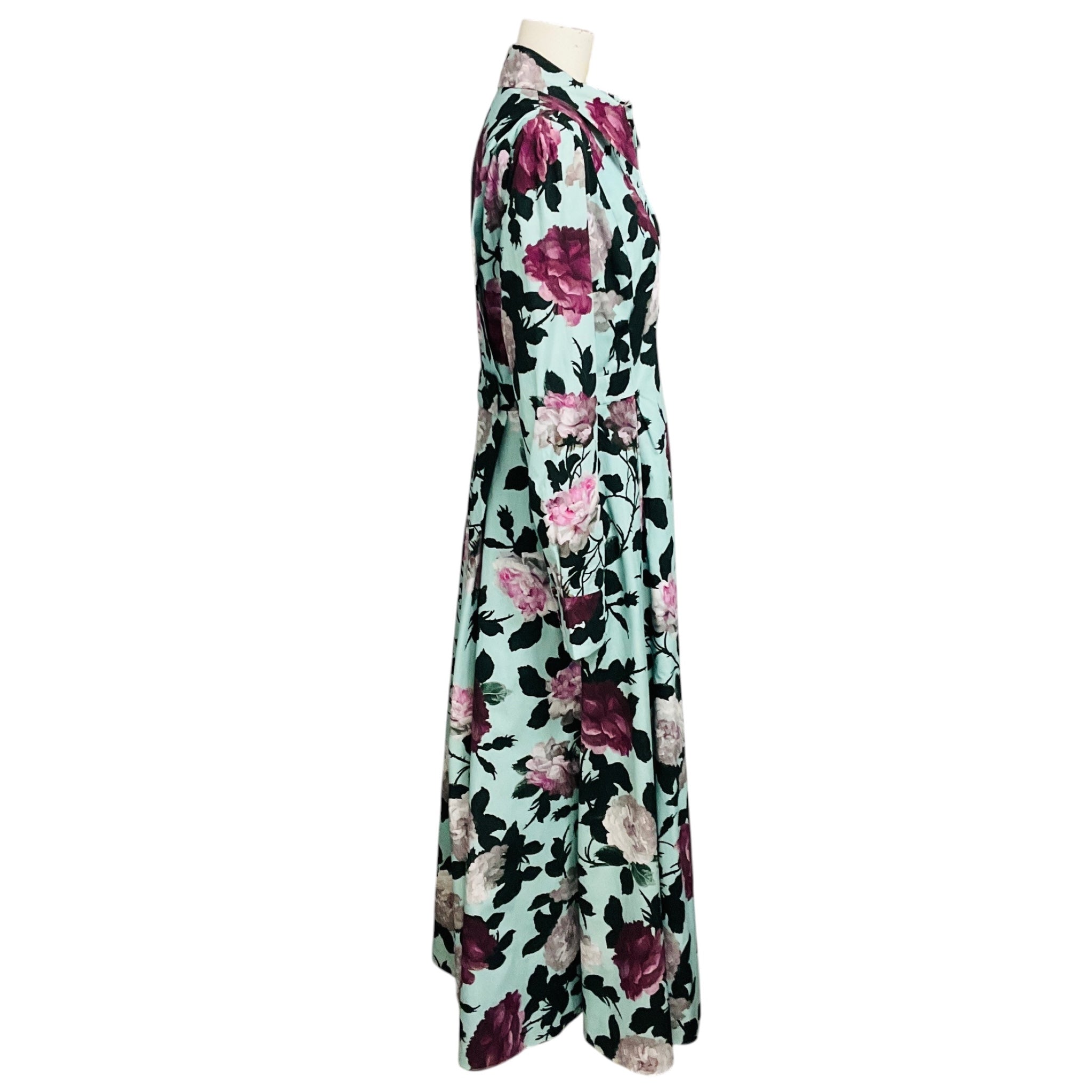 Erdem Light Blue / Purple Josianne Floral Print Cotton Midi Dress