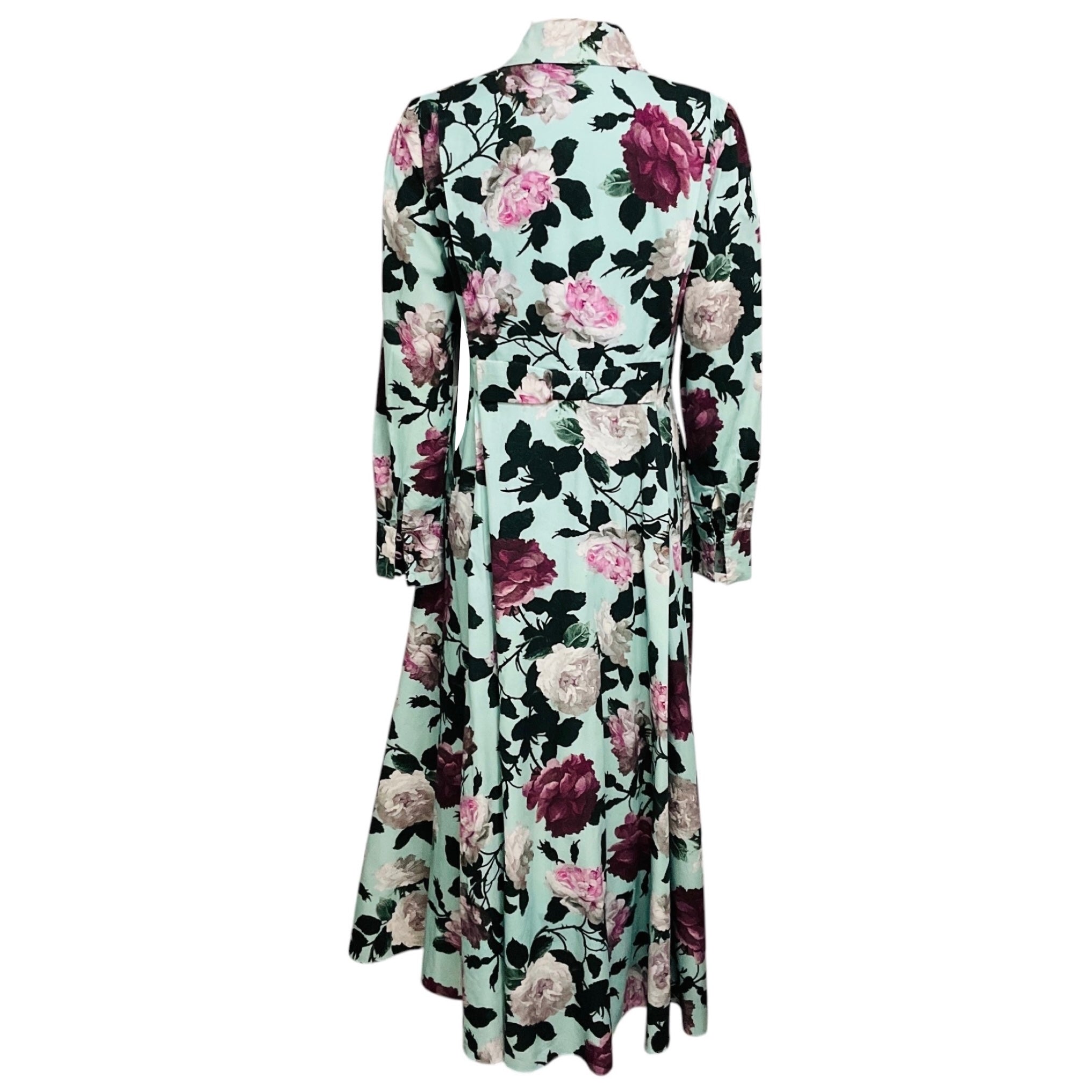 Erdem Light Blue / Purple Josianne Floral Print Cotton Midi Dress