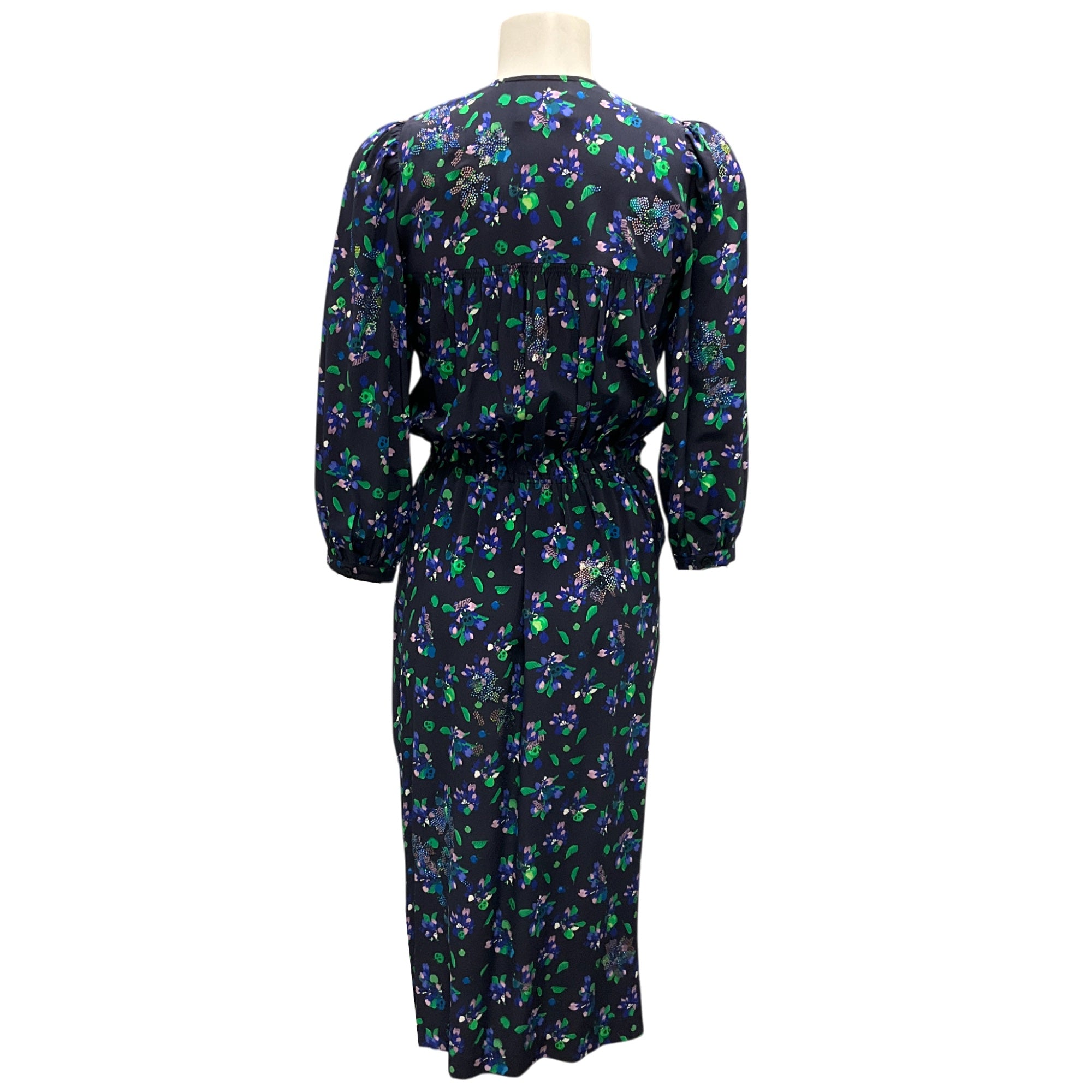 Zadig & Voltaire Navy Blue Multi Renew Bianca Flower Strass Silk Midi Dress