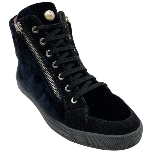 Chanel Black Velvet High Top Sneakers