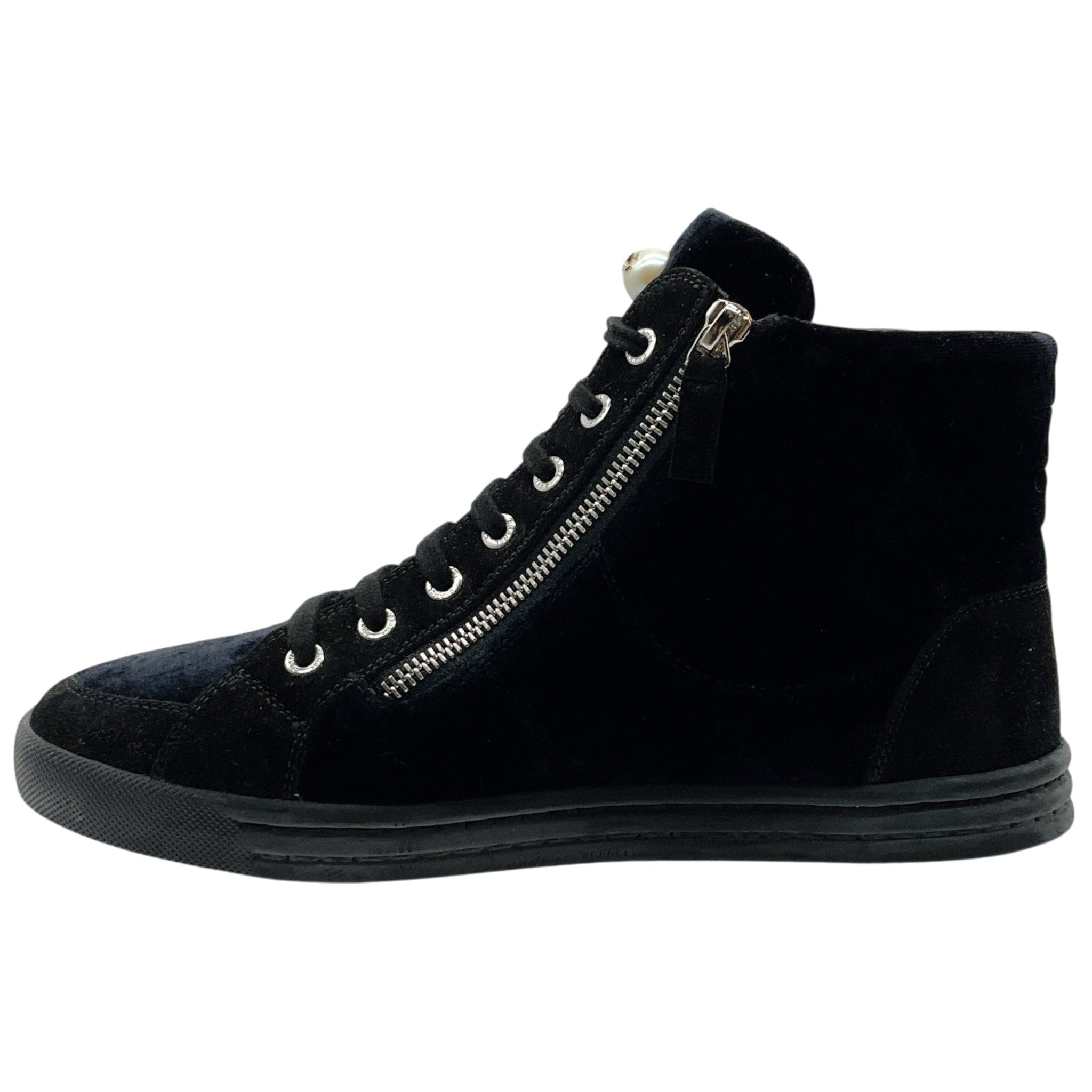 Chanel Black Velvet High Top Sneakers