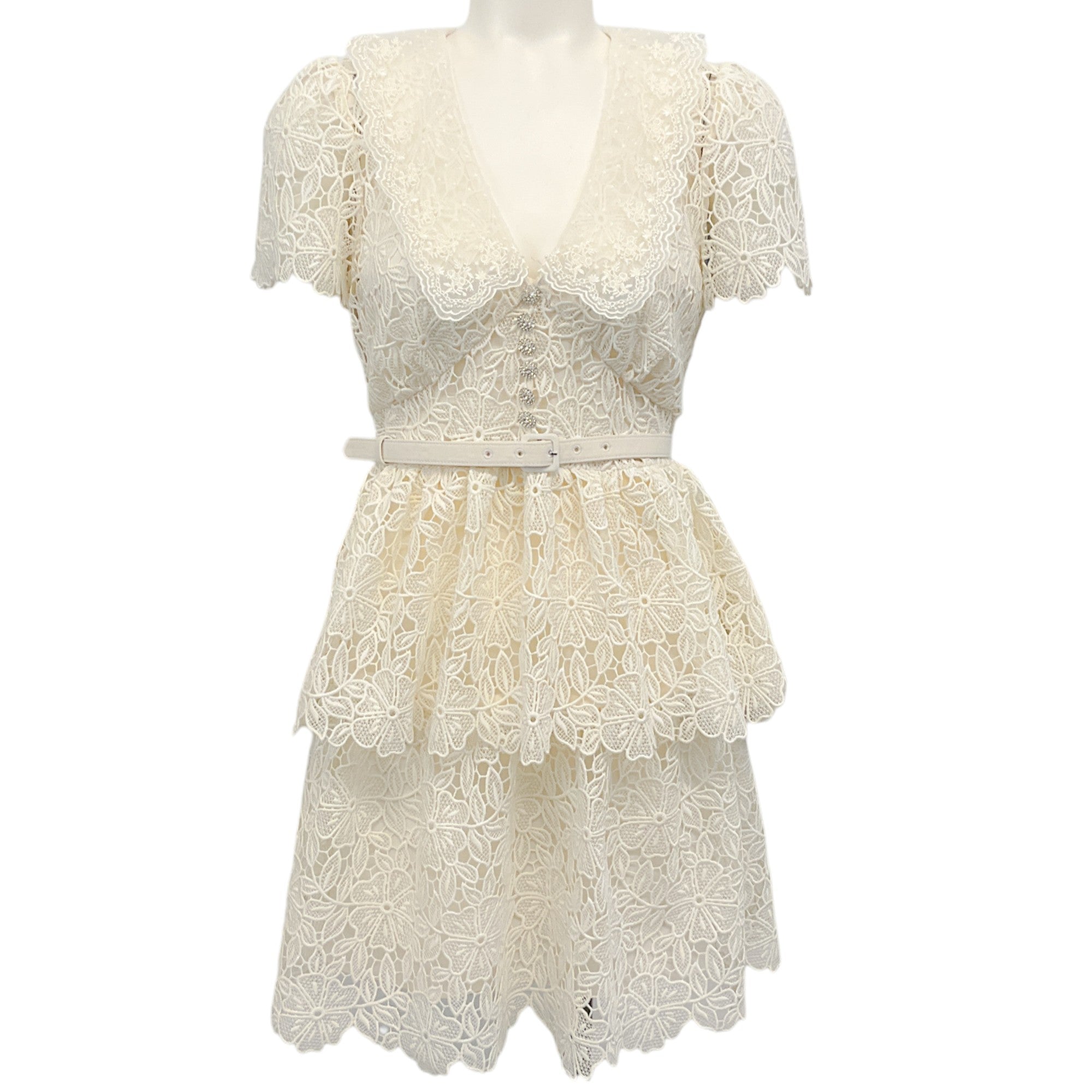 Self Portrait Cream Flower Lace Collar Mini Dress
