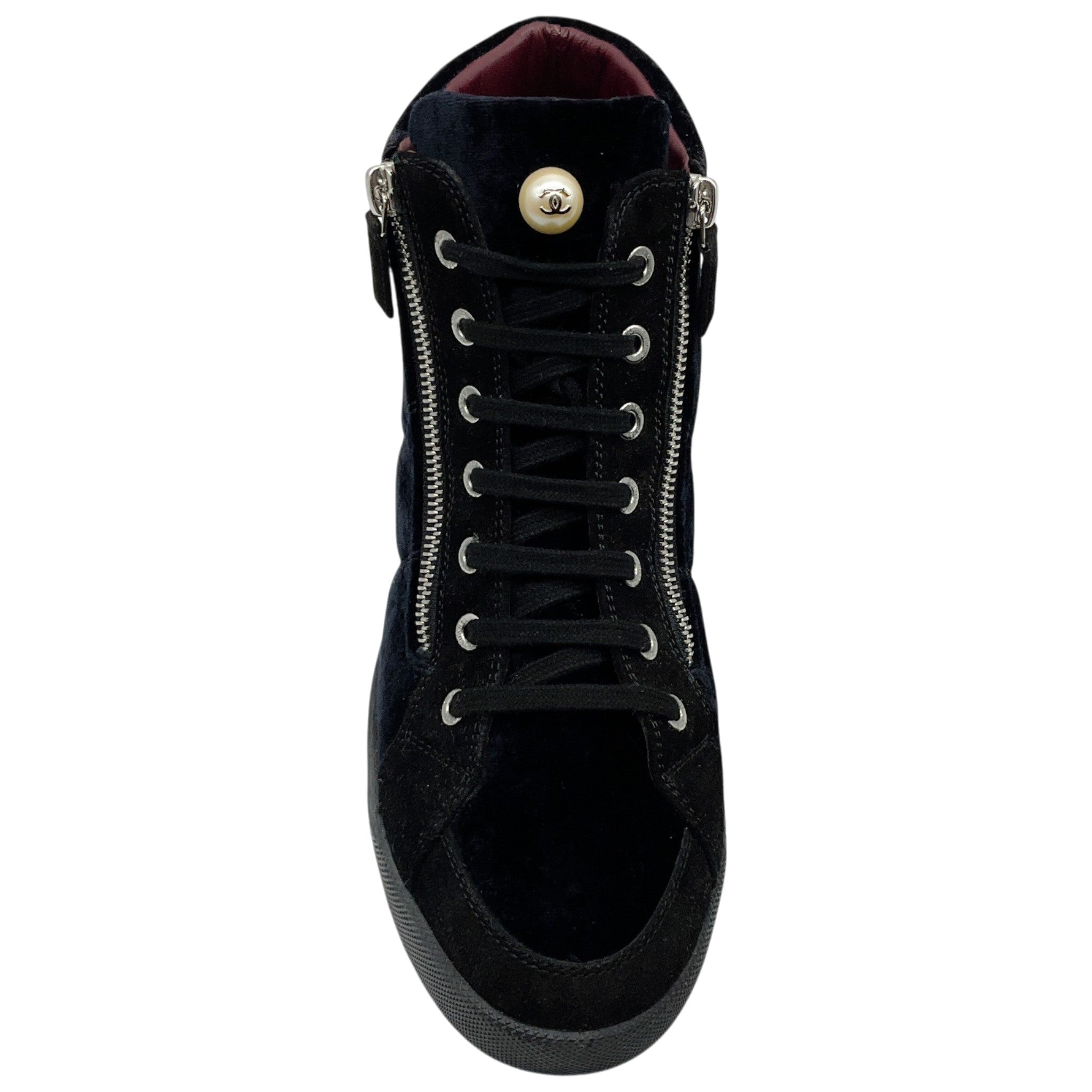 Chanel Black Velvet High Top Sneakers