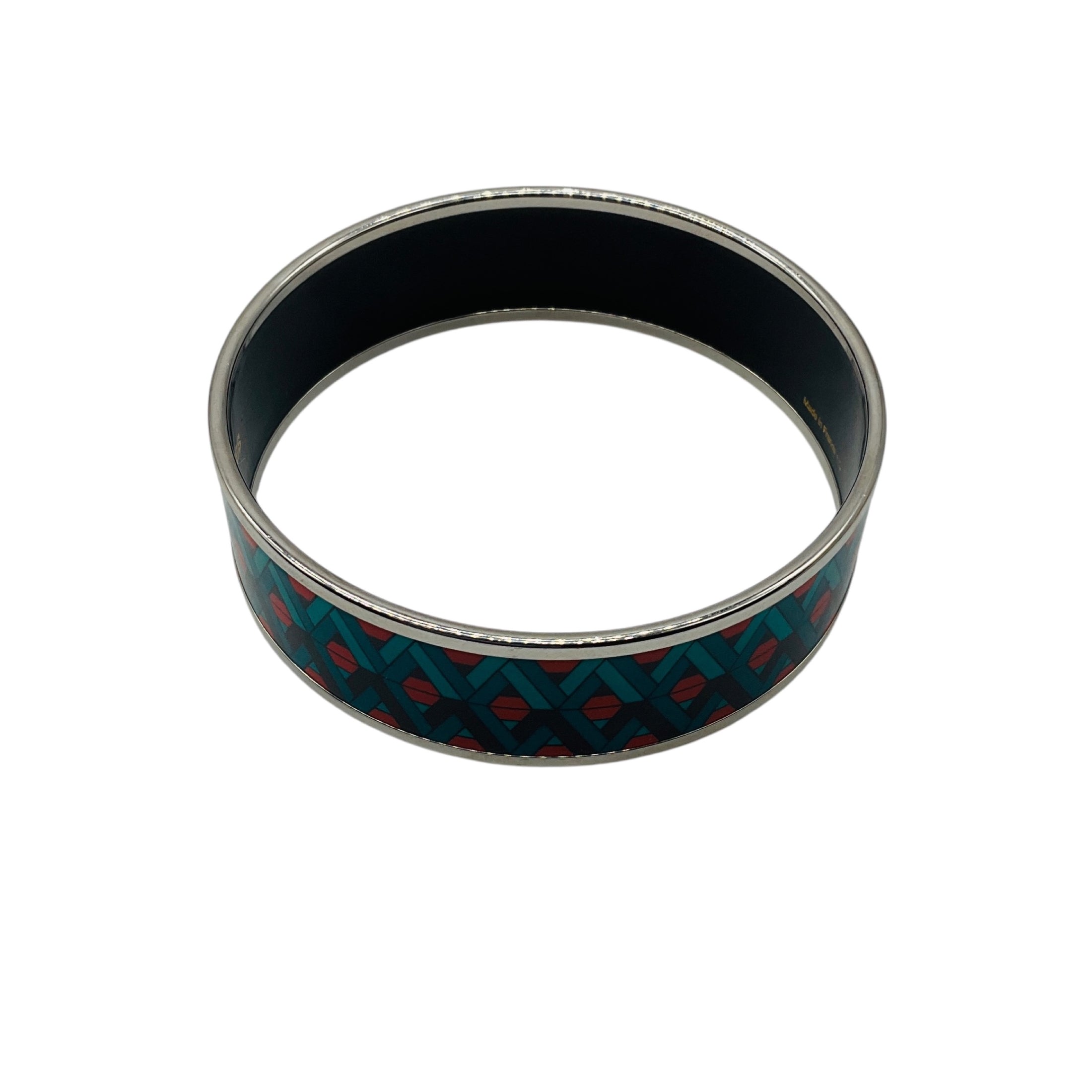 Hermes Blue / Red Multi Geometric Pattern Print Enamel Bangle Bracelet