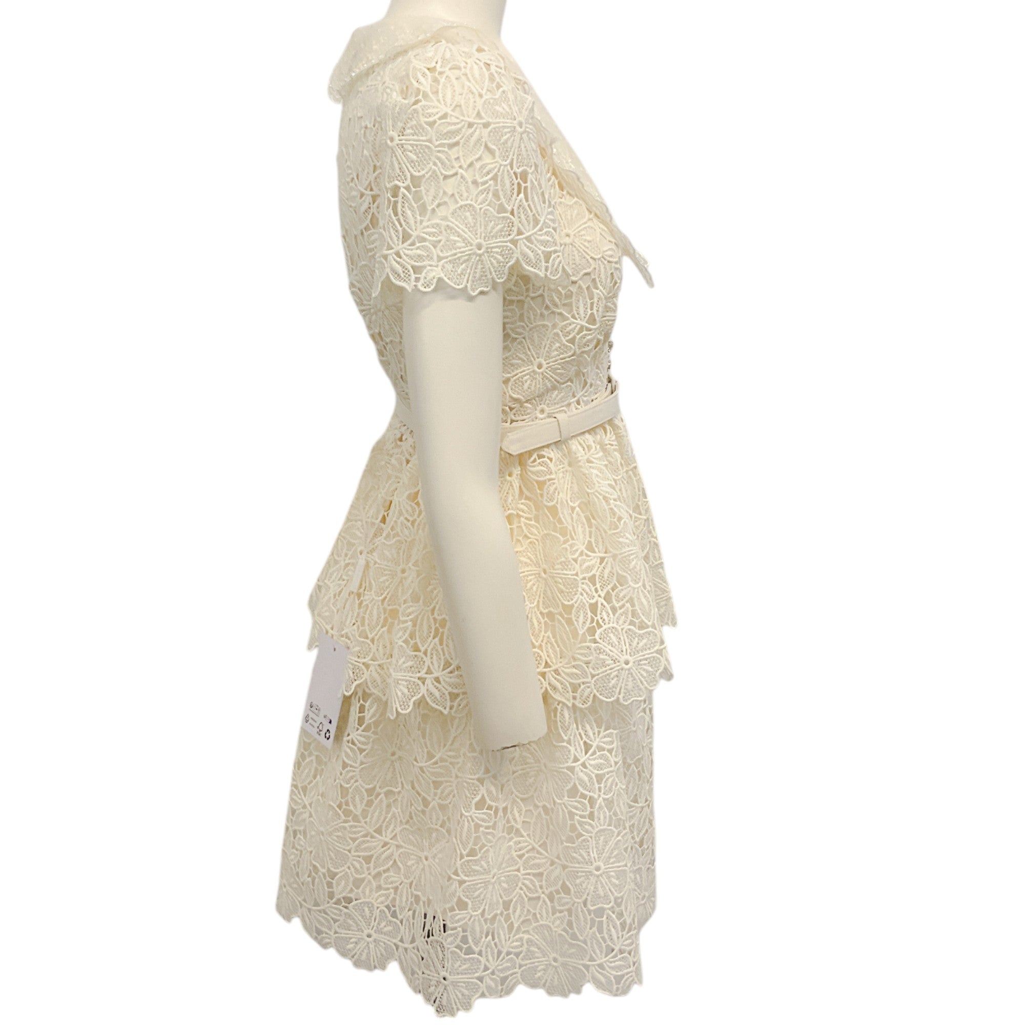 Self Portrait Cream Flower Lace Collar Mini Dress