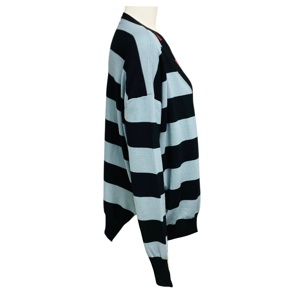 Sonia Rykiel Light Blue / Black Multi Striped Layered Asymmetric Wool Knit Sweater