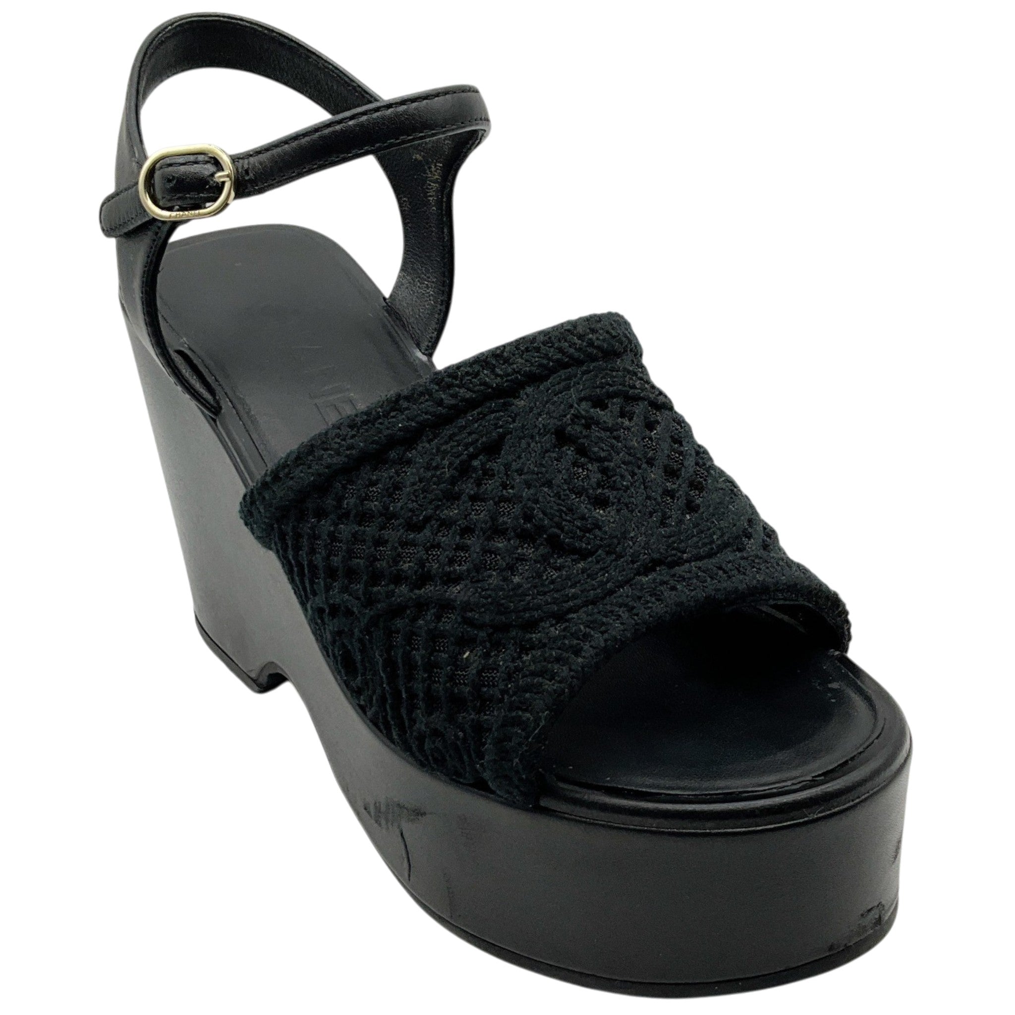 Chanel 2025 Black Mesh CC Logo Platform Sandals
