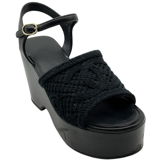 Chanel 2025 Black Mesh CC Logo Platform Sandals
