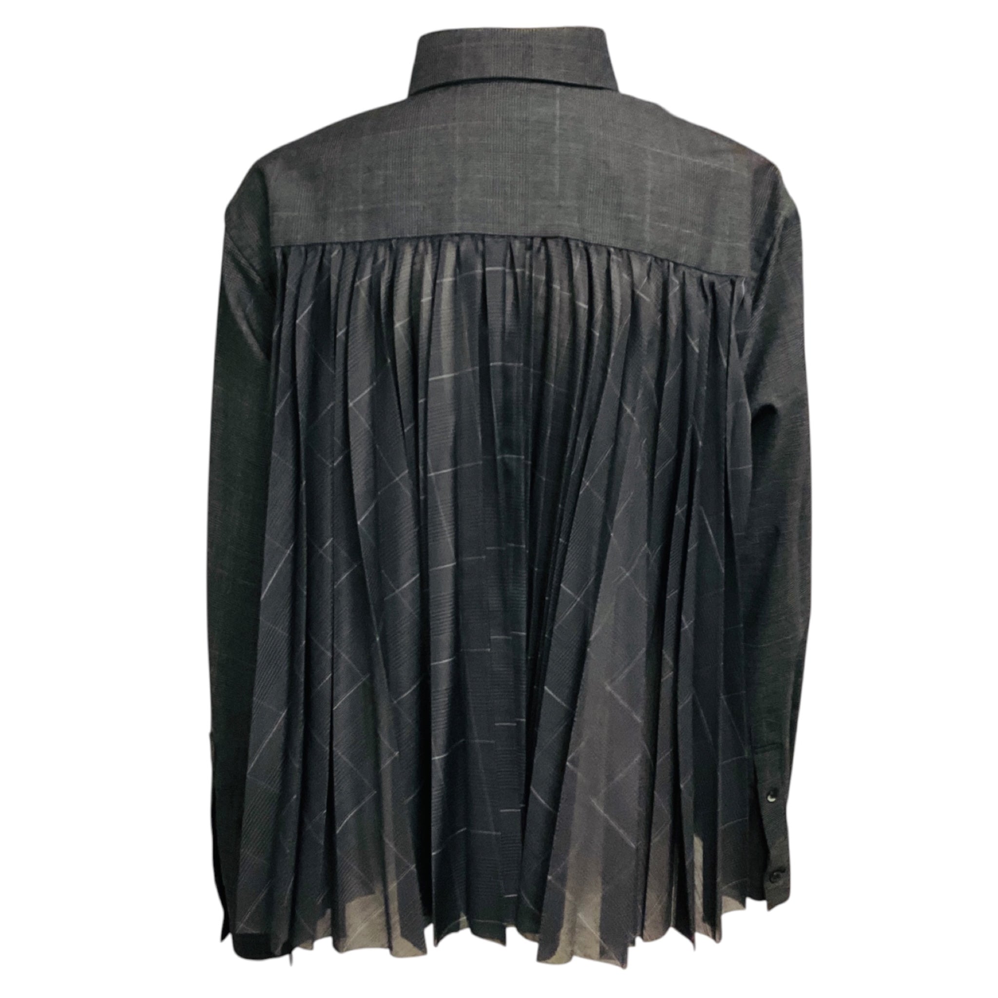 Sacai Charcoal Grey Checked Pleated Shirt