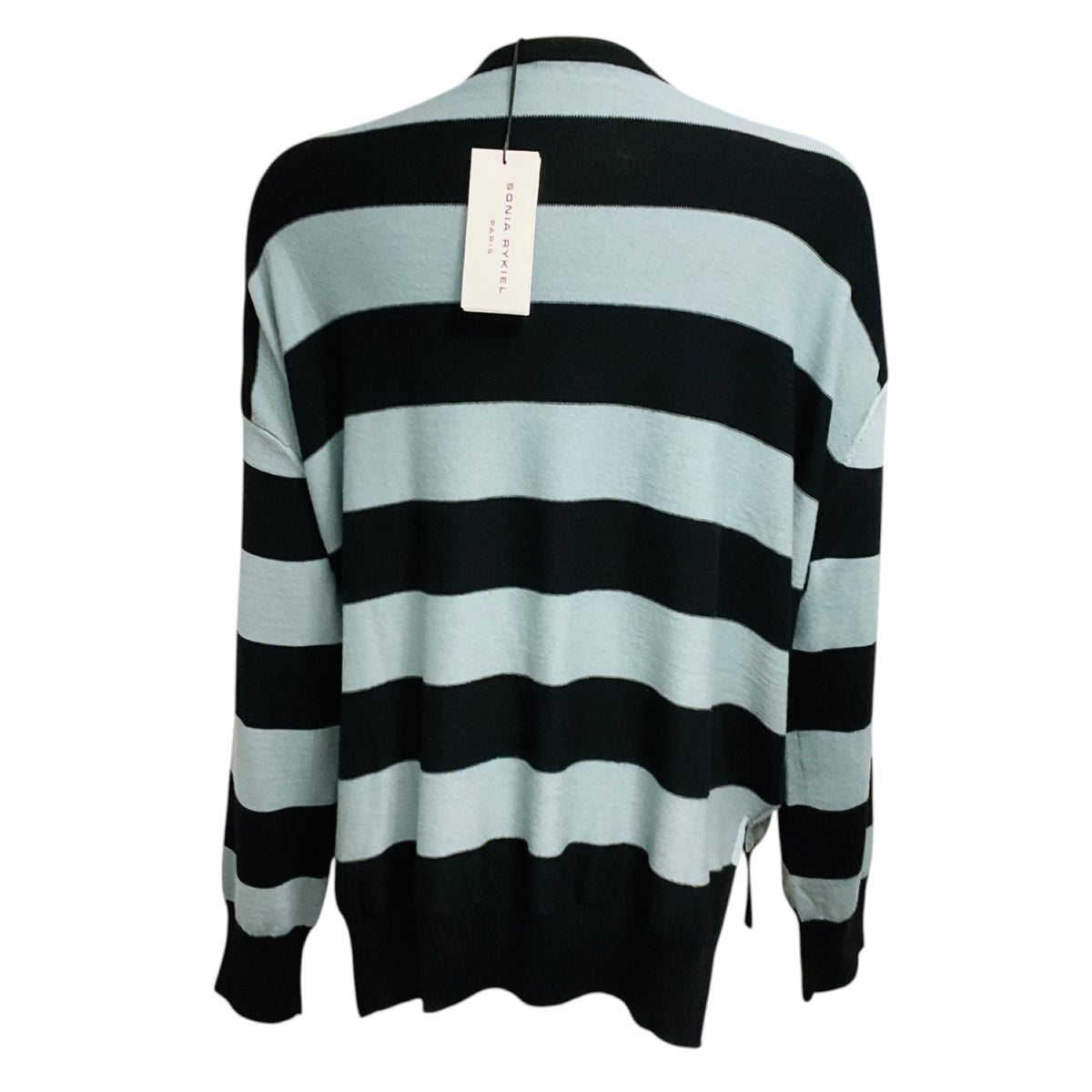 Sonia Rykiel Light Blue / Black Multi Striped Layered Asymmetric Wool Knit Sweater