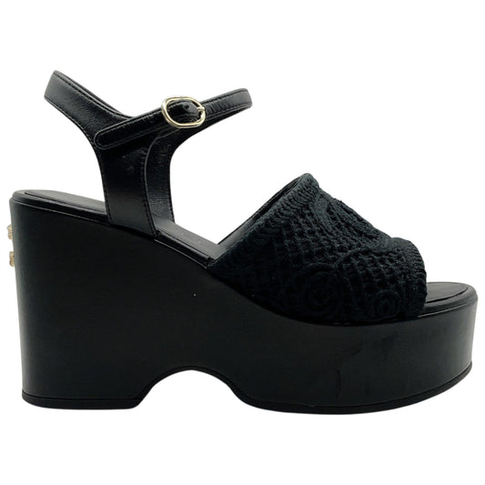 Chanel 2025 Black Mesh CC Logo Platform Sandals