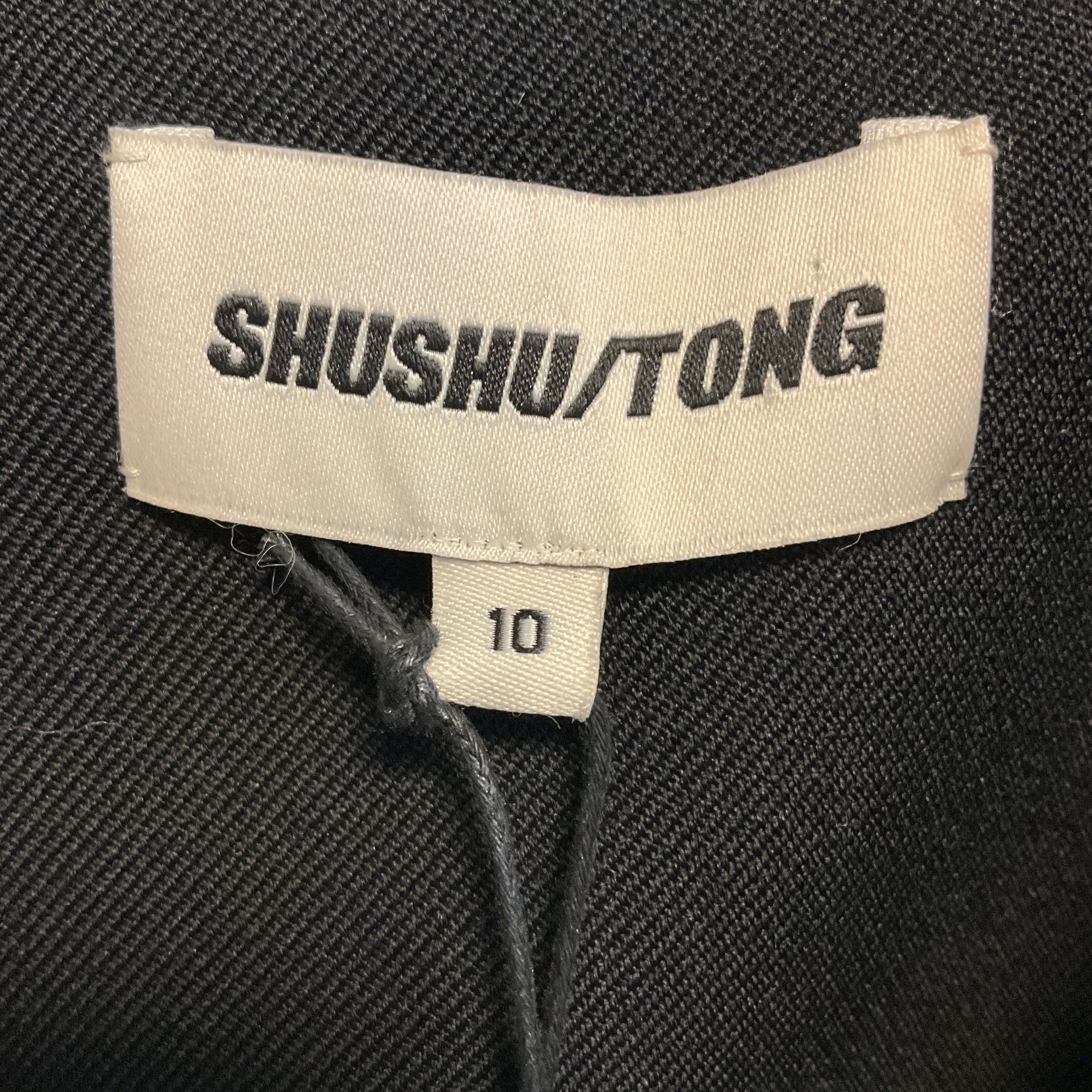 SHUSHU/TONG Black Crystal Embellished Puff Sleeve Wool Top