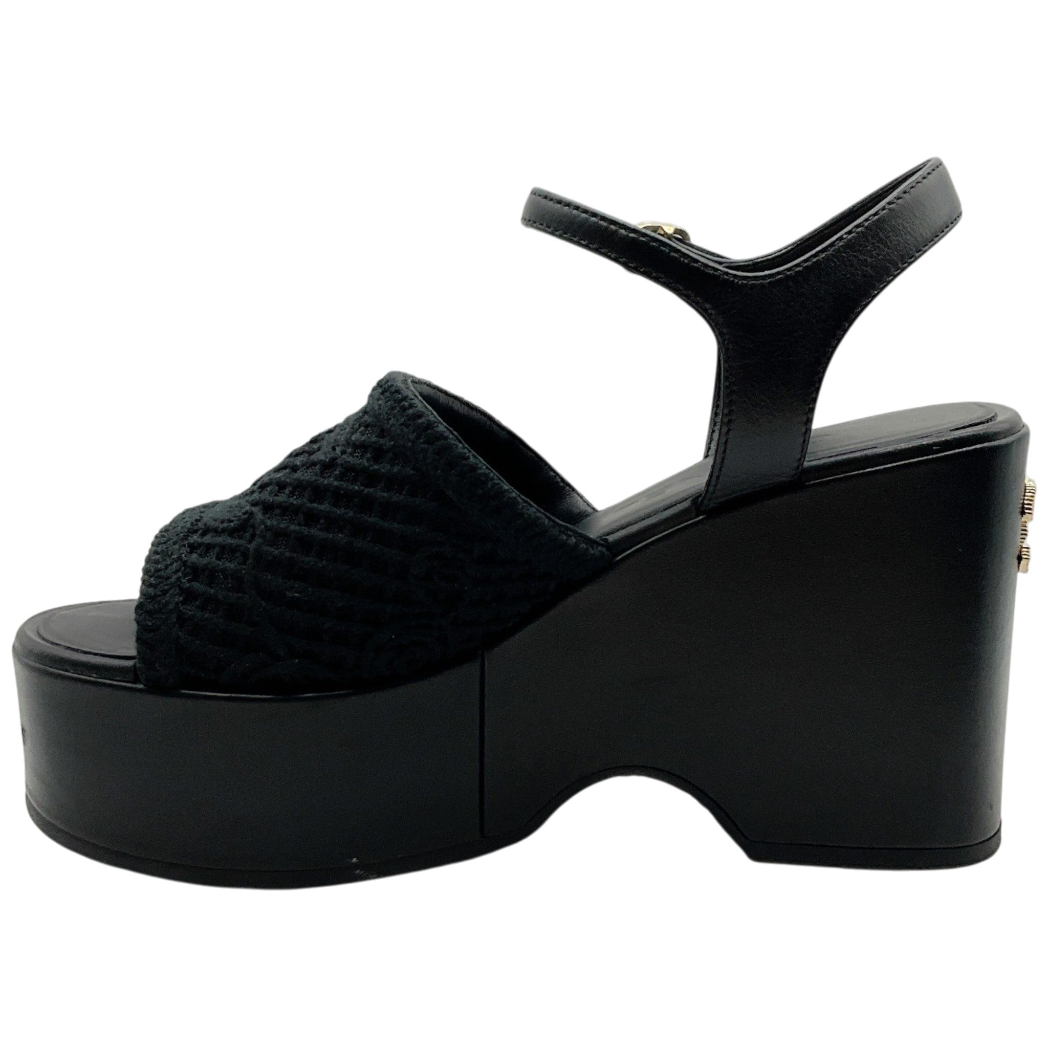 Chanel 2025 Black Mesh CC Logo Platform Sandals
