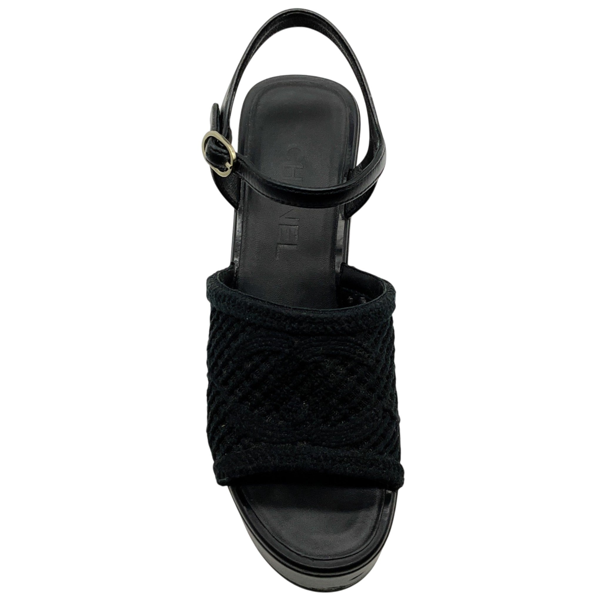 Chanel 2025 Black Mesh CC Logo Platform Sandals