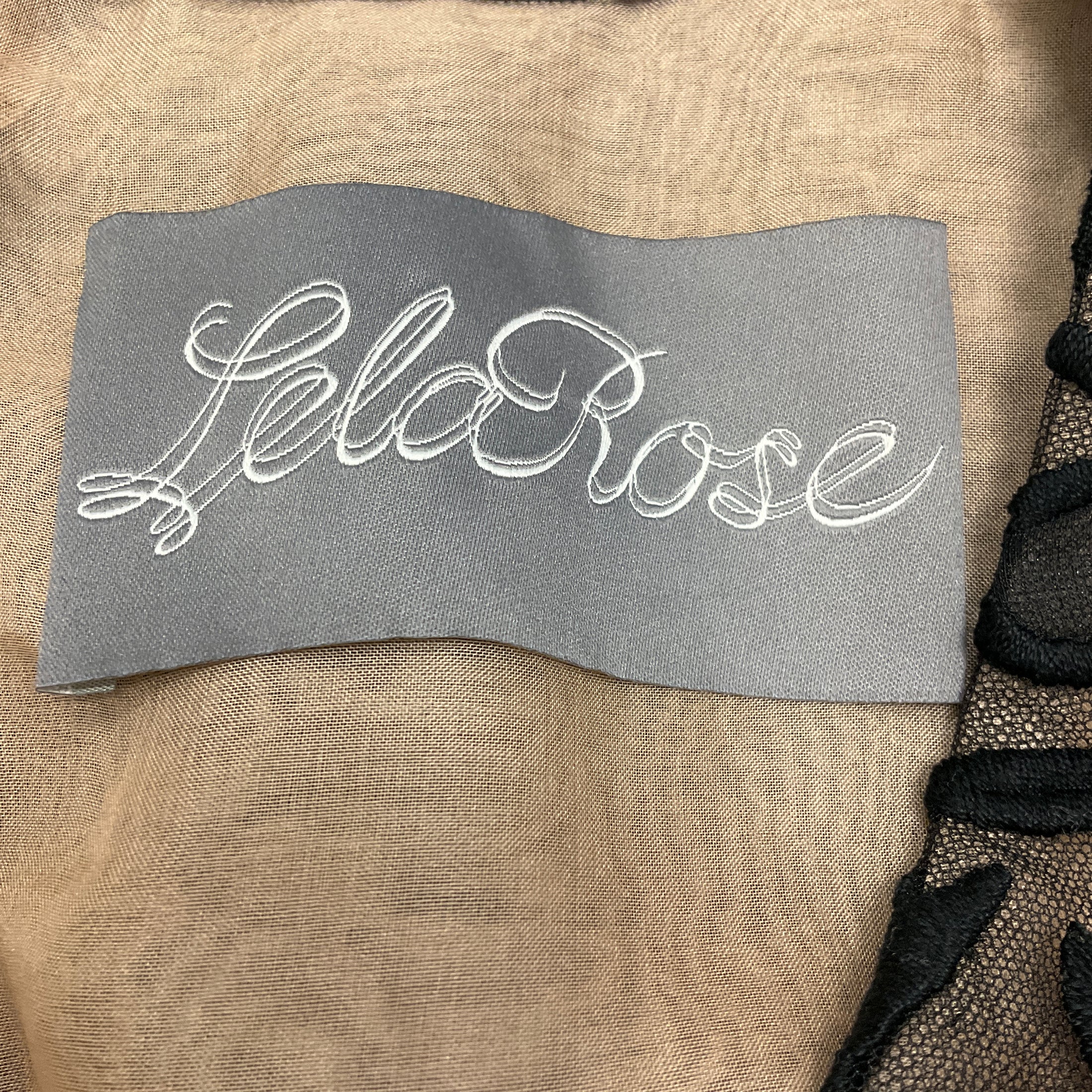 Lela Rose Black / Beige Embroidered Lace Sleeveless Midi Cocktail Dress