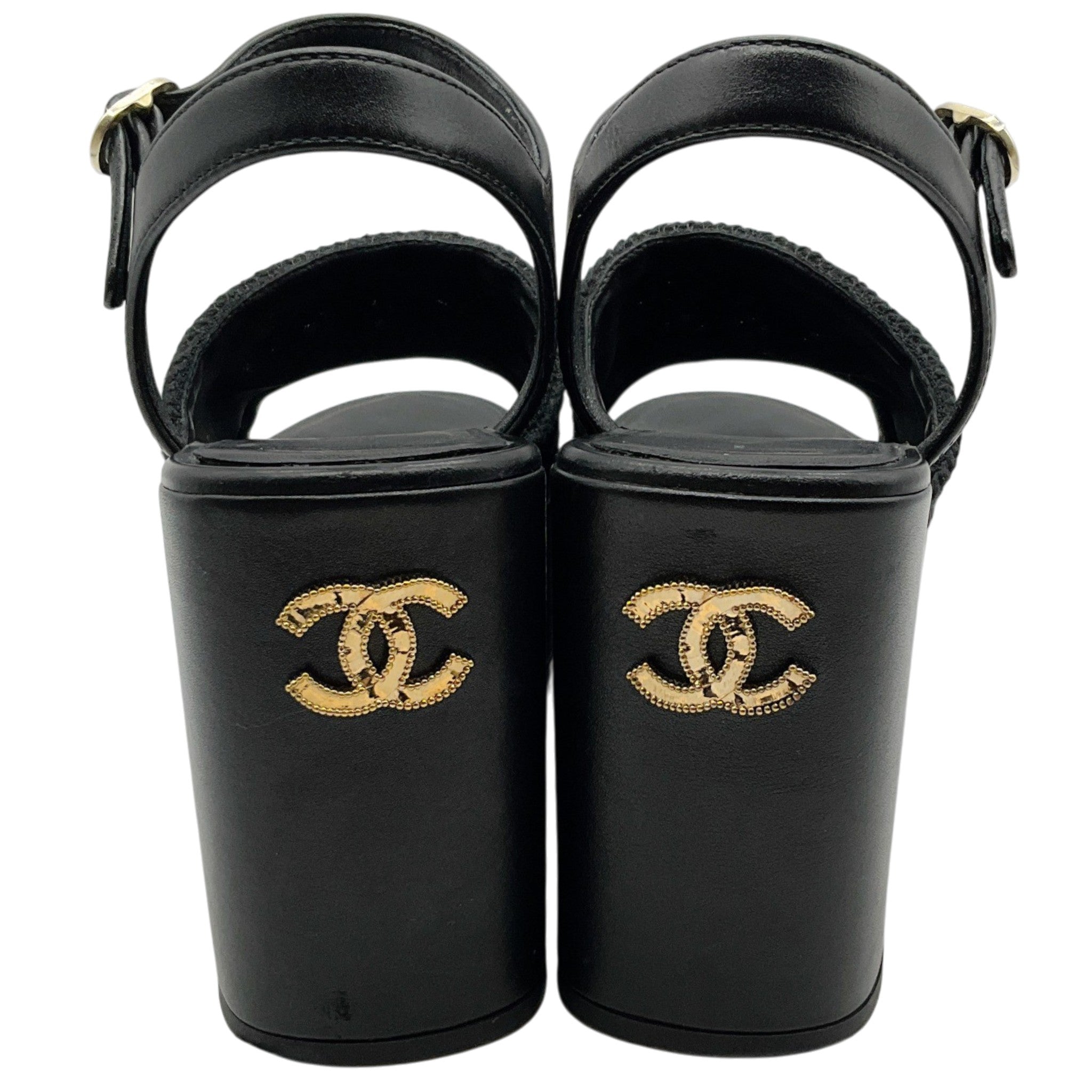 Chanel 2025 Black Mesh CC Logo Platform Sandals