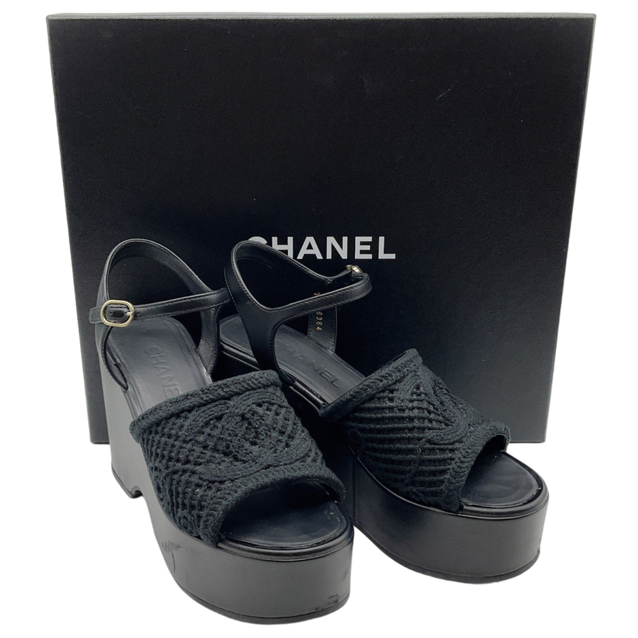 Chanel 2025 Black Mesh CC Logo Platform Sandals
