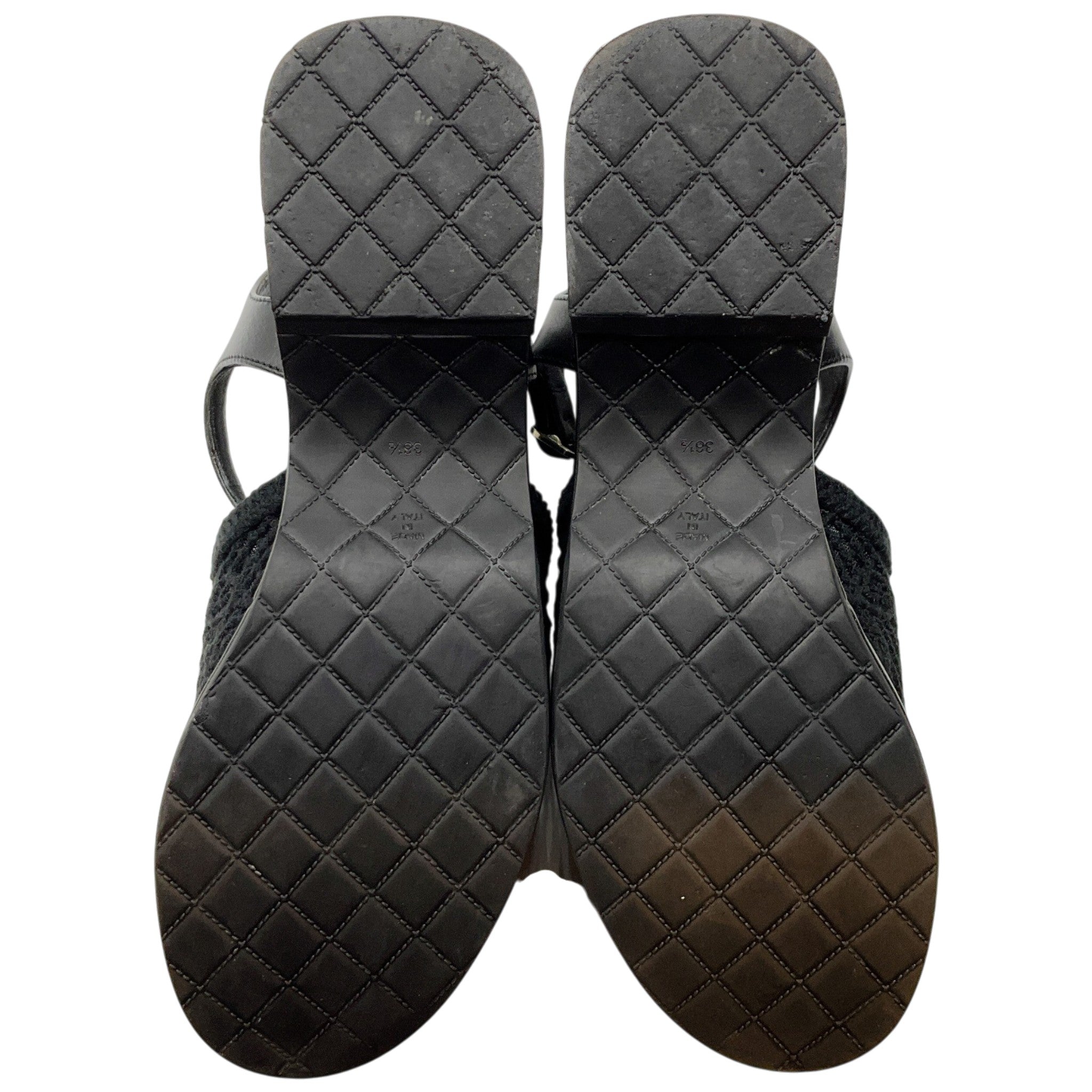 Chanel 2025 Black Mesh CC Logo Platform Sandals