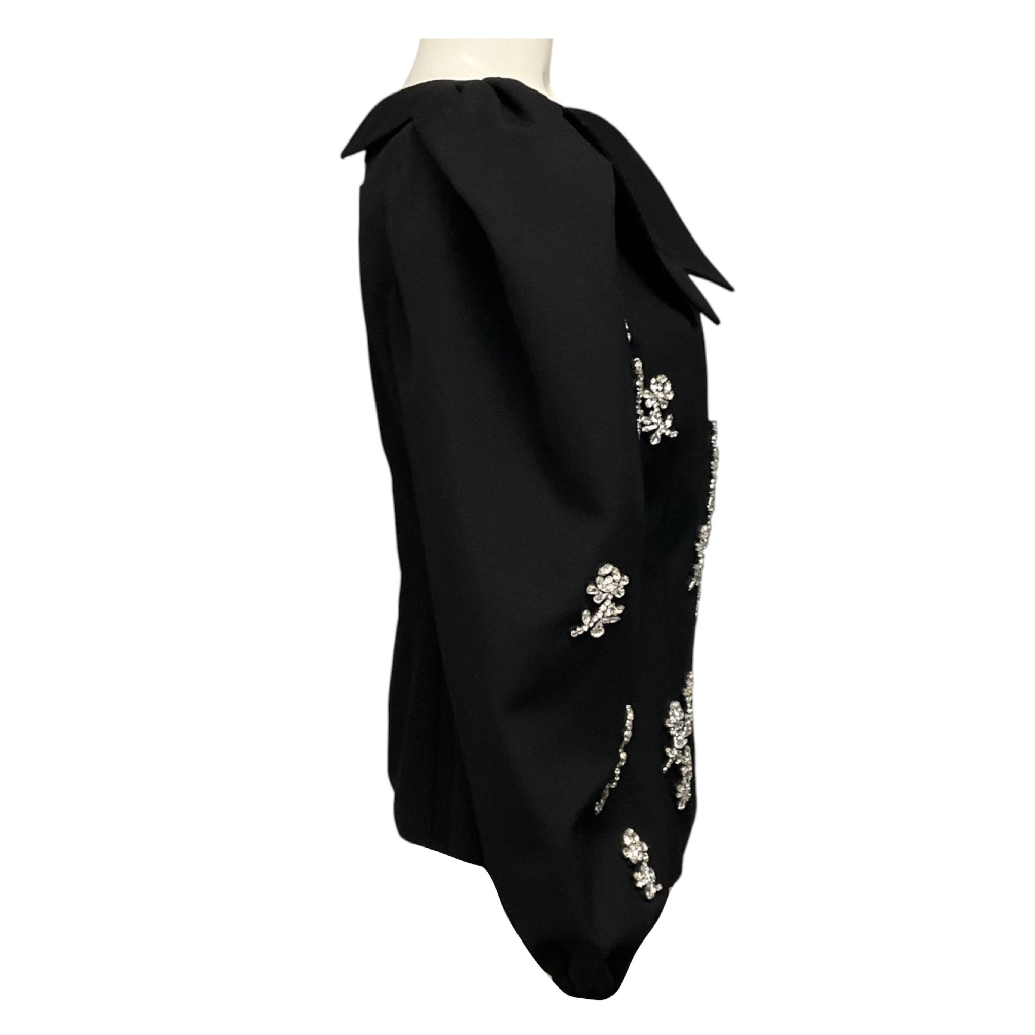 SHUSHU/TONG Black Crystal Embellished Puff Sleeve Wool Top