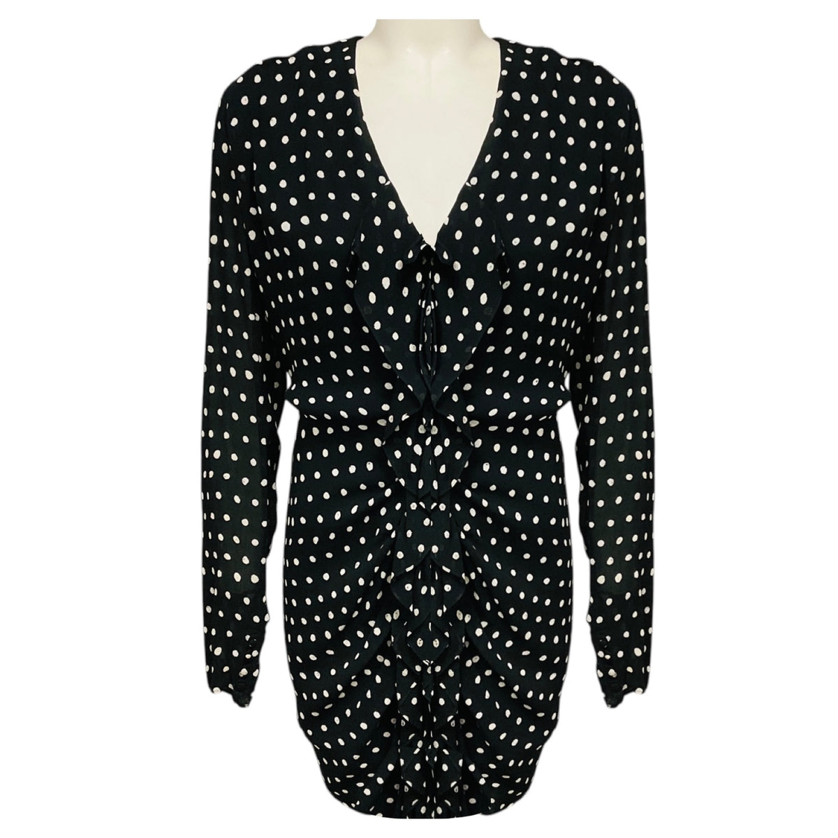 Saint Laurent Black / White Polka Dot Ruffle Front Dress