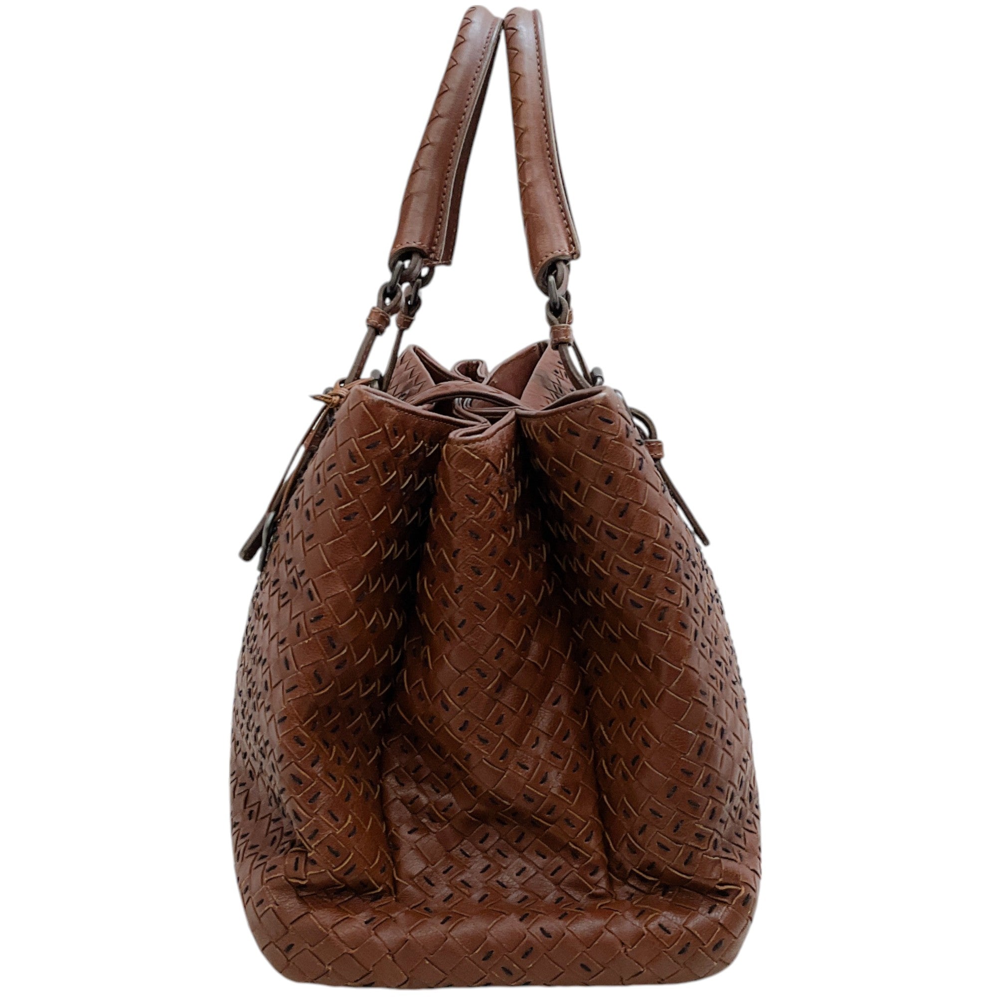 Bottega Veneta Roma Brown Intrecciato Leather Satchel