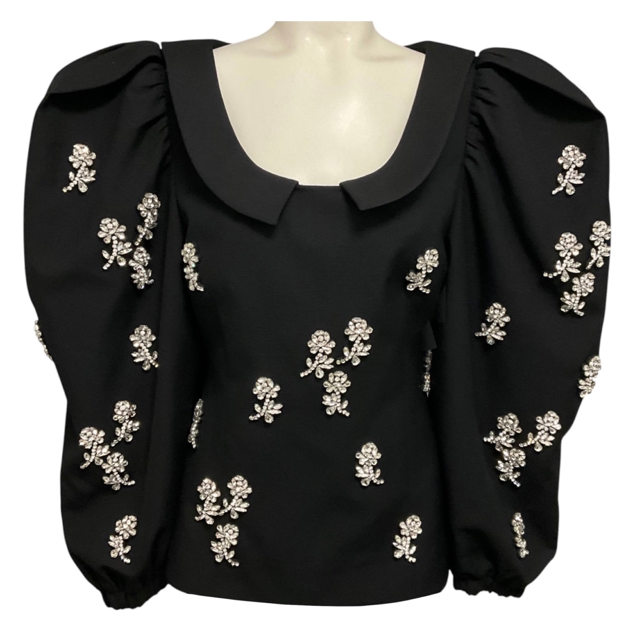 SHUSHU/TONG Black Crystal Embellished Puff Sleeve Wool Top