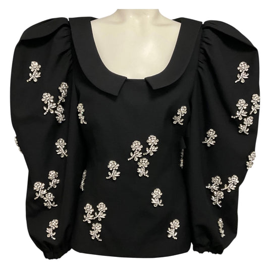SHUSHU/TONG Black Crystal Embellished Puff Sleeve Wool Top