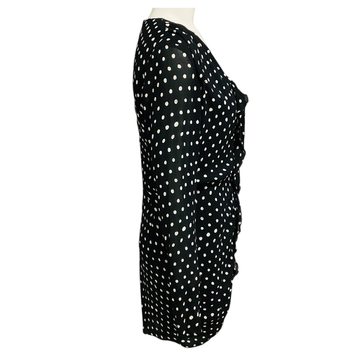 Saint Laurent Black / White Polka Dot Ruffle Front Dress