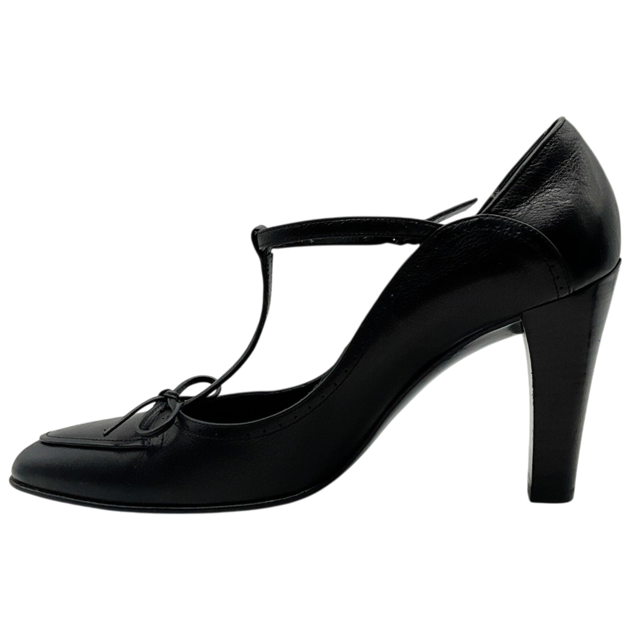 Salvatore Ferragamo Black Leather Tamanda T Strap Pumps