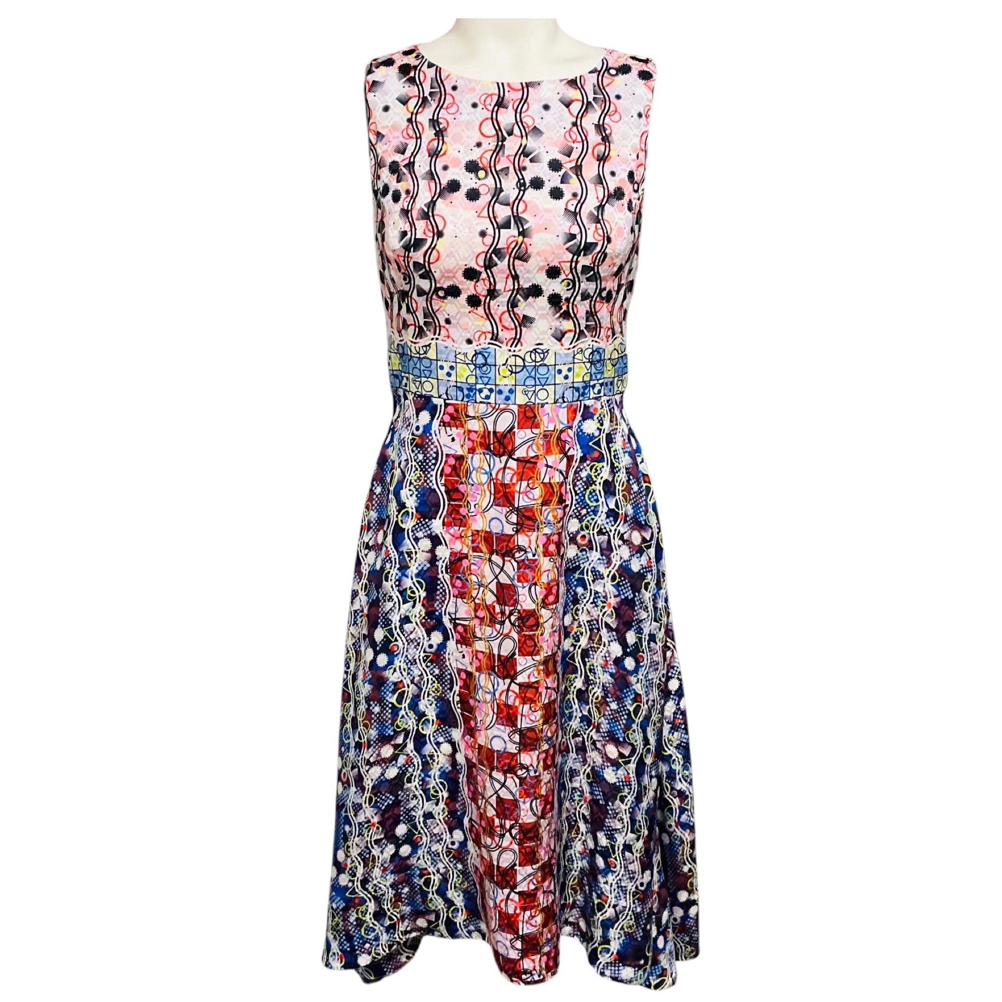 Peter Pilotto Pink / Blue Multi Printed Sleeveless Silk Midi Dress