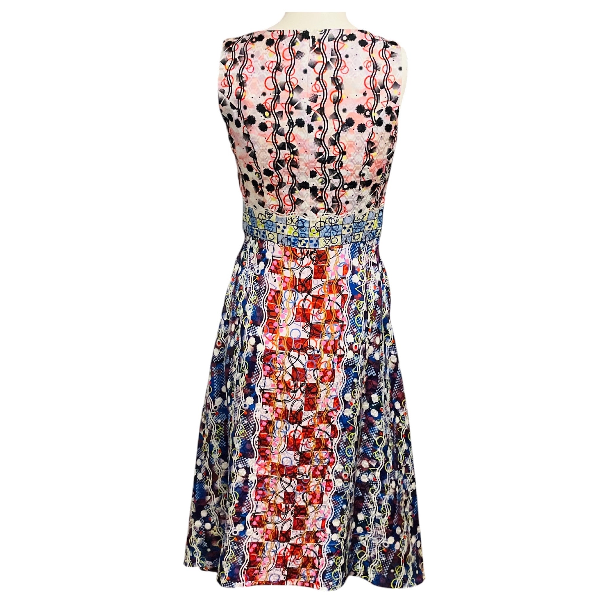 Peter Pilotto Pink / Blue Multi Printed Sleeveless Silk Midi Dress