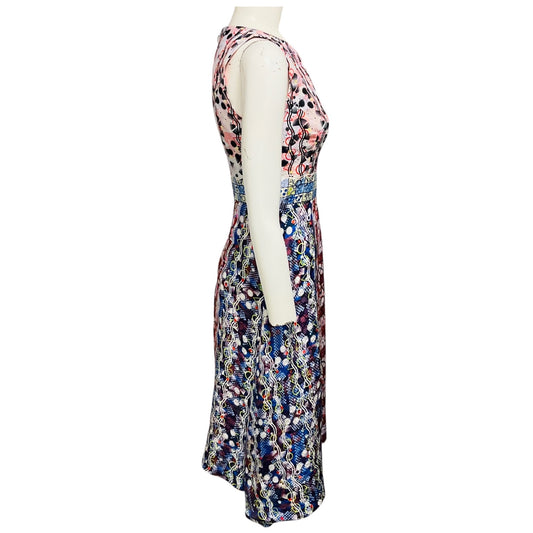 Peter Pilotto Pink / Blue Multi Printed Sleeveless Silk Midi Dress