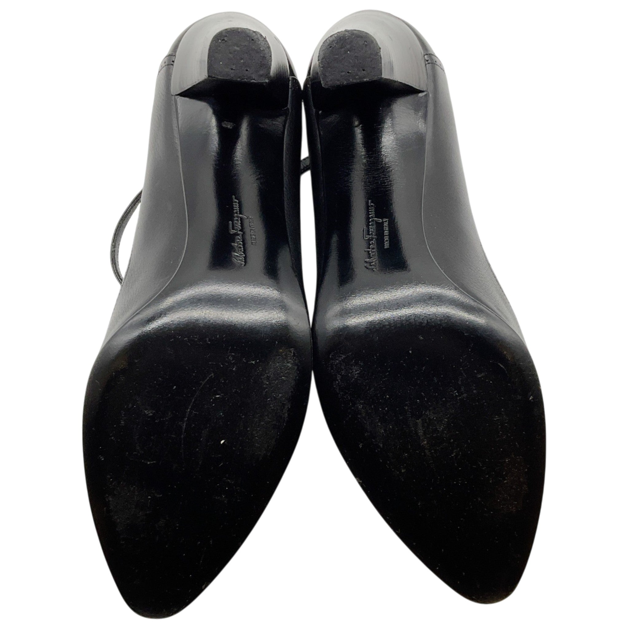 Salvatore Ferragamo Black Leather Tamanda T Strap Pumps