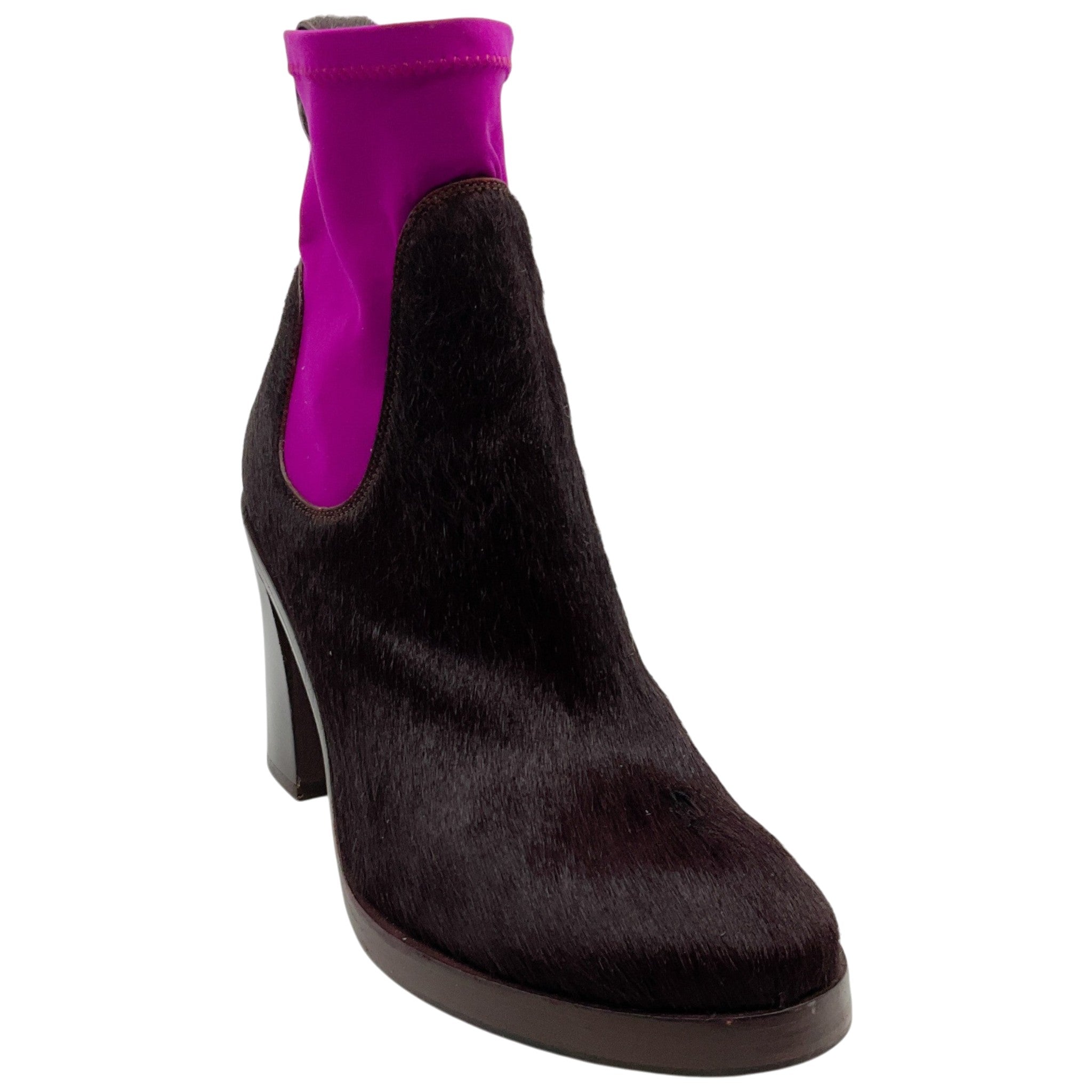 Acne Studios Brown Calf Hair / Fuchsia Sock Booties
