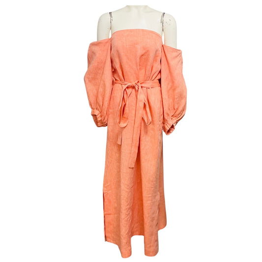 Lisa Marie Fernandez Orange Rosie Off-the-Shoulder Linen Maxi Dress with Belt