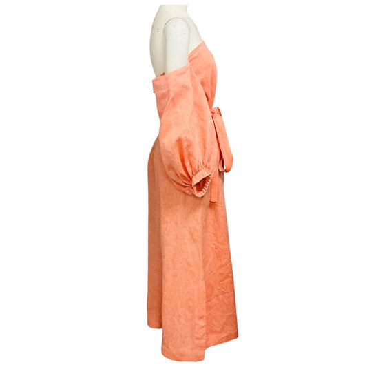 Lisa Marie Fernandez Orange Rosie Off-the-Shoulder Linen Maxi Dress with Belt