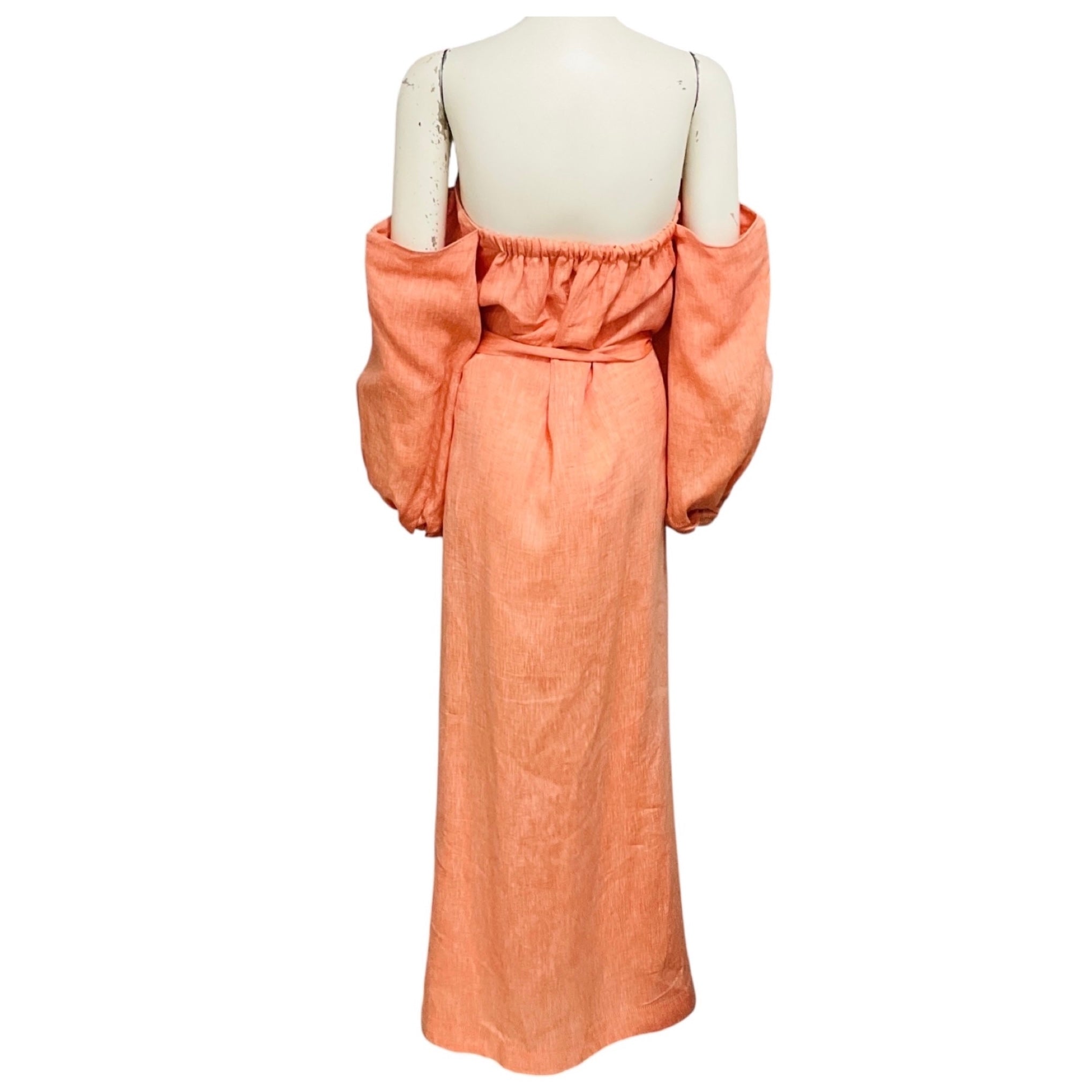 Lisa Marie Fernandez Orange Rosie Off-the-Shoulder Linen Maxi Dress with Belt