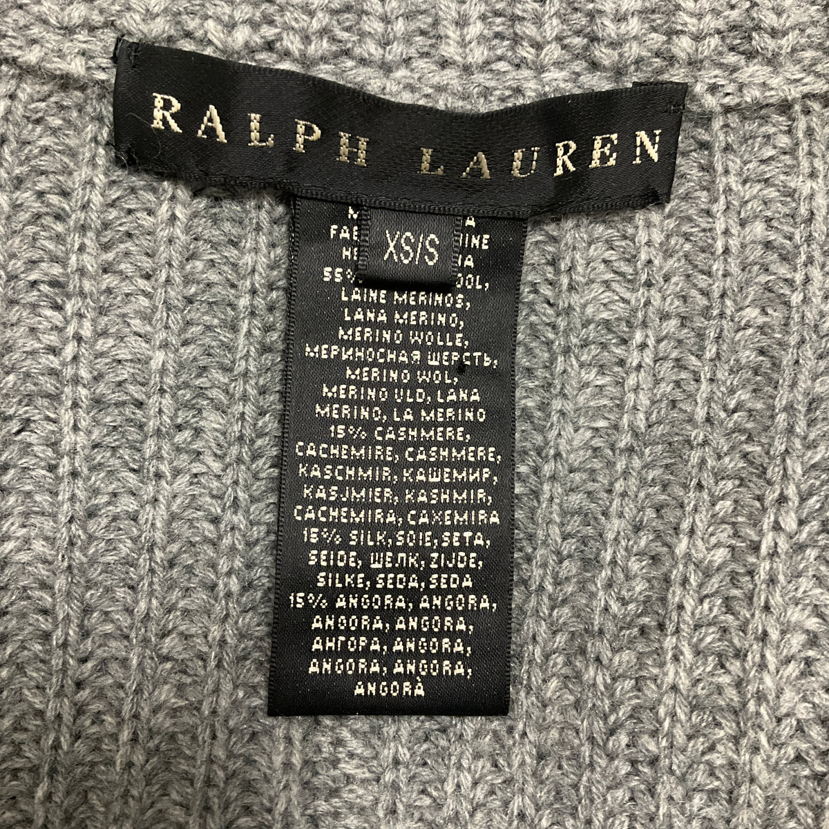 Ralph Lauren Black Label Heather Grey Zip Front Merino Wool and Cashmere Knit Sweater